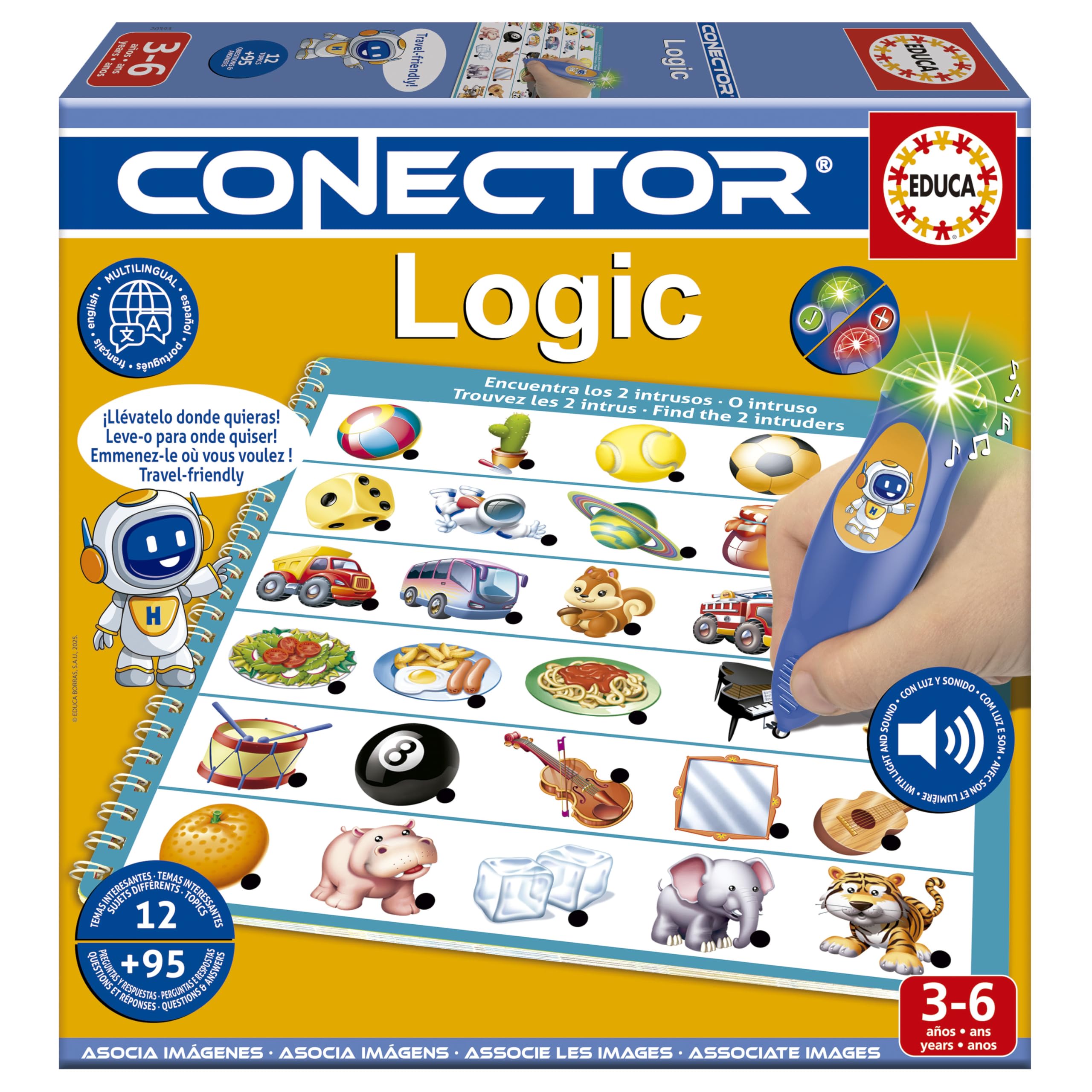 Educa - Logic Connector | Educational Game with more than 90 Questions and Answers. 12 Different Themes in Book and Pencil Format with Light and Sound. Recommended from 3 years (20393)