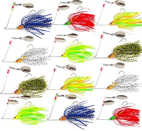 Fishing Spinnerbait Lures Kit Hard Metal Spinner Lures Bait Multicolor Jig Lures Buzzbait Swimbait for Pike Bass Trout Salmon Freshwater Saltwater