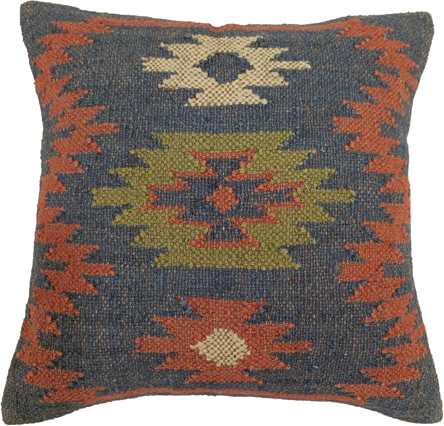 Trade Star 70% Jute 30% Wool Cushion Cover Kilim Handmade Indian Cushion Cover Decorative Throw Pillows for Home Decor 18×18 Square Boho Vintage Pillow Case Handwoven Rug Pillow Cover