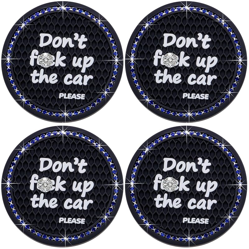 Porta-Copos para Carro MEAJOO com Strass e Silicone, Redondos, 7 cm, Preto e Azul, 4 unidades