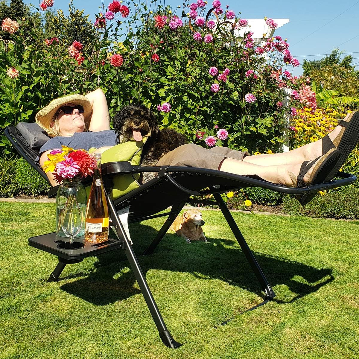TIMBER RIDGE Zero Gravity Locking Lounge Chair Oversize XL Adjustable Recliner with Headrest for Outdoor Beach Patio Pool Support 350lbs, Black