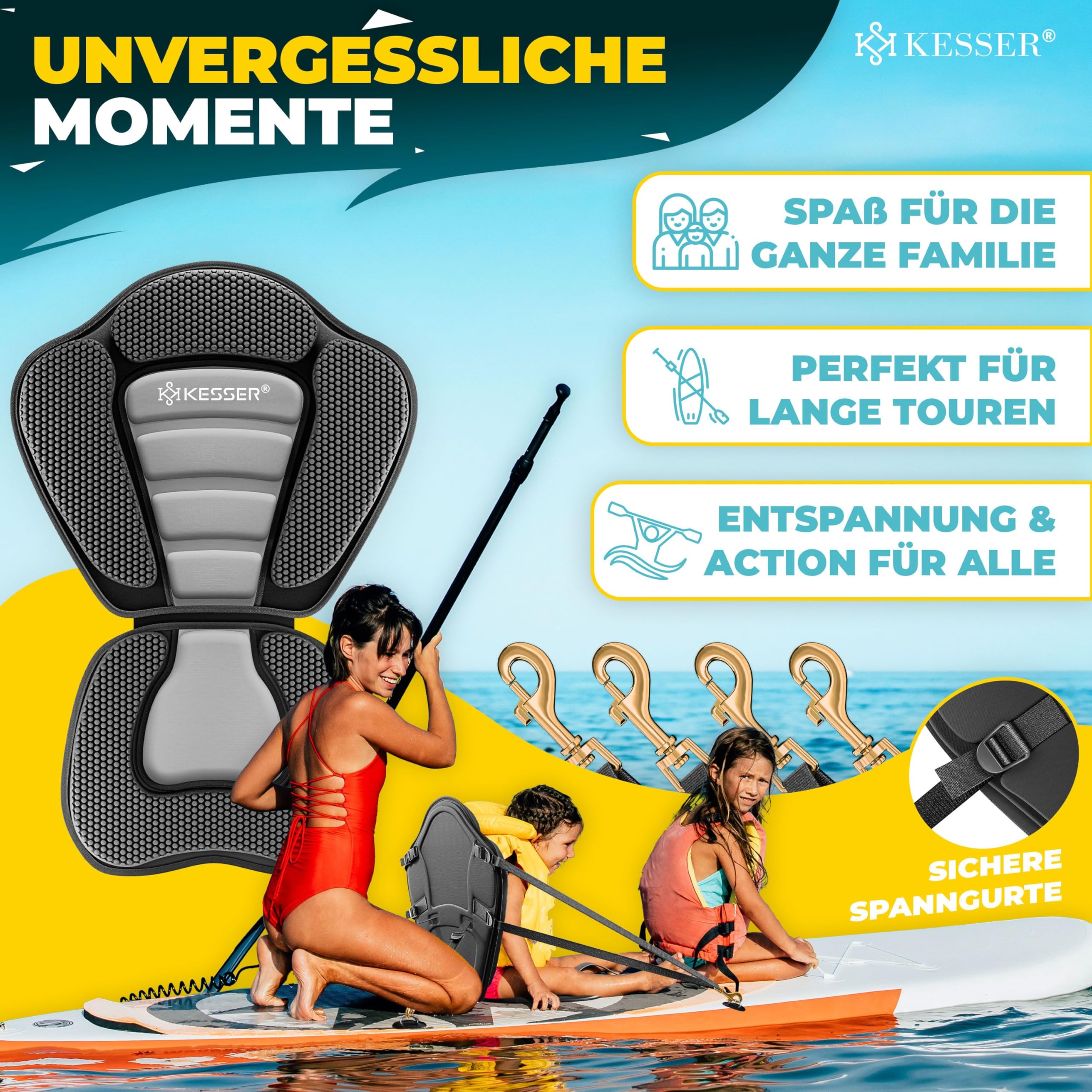 KESSER® Siège de Kayak pour Sup Board Stand Up Paddle Siège de Surf, siège rembourré pour Paddle, Paddle, siège rembourré 32 x 38 cm, Dossier 51 x 45 cm, Montage Rapide et Facile