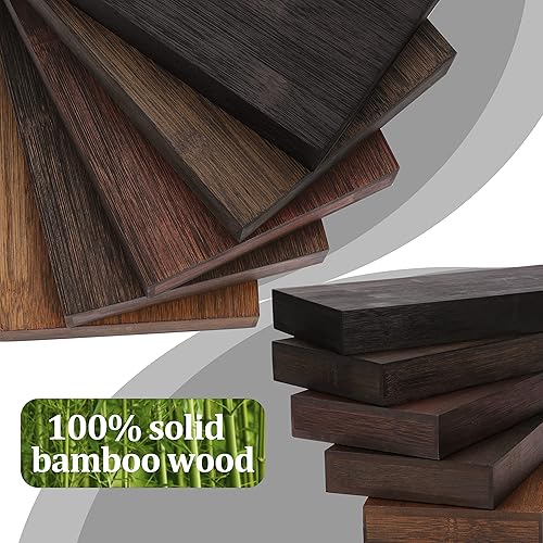 Miniatura 8 de BAMFOX Juego de 2 estantes flotantes estantes de pared de bambú natural estantes de pared para montaje en pared estante de exhibición con gran