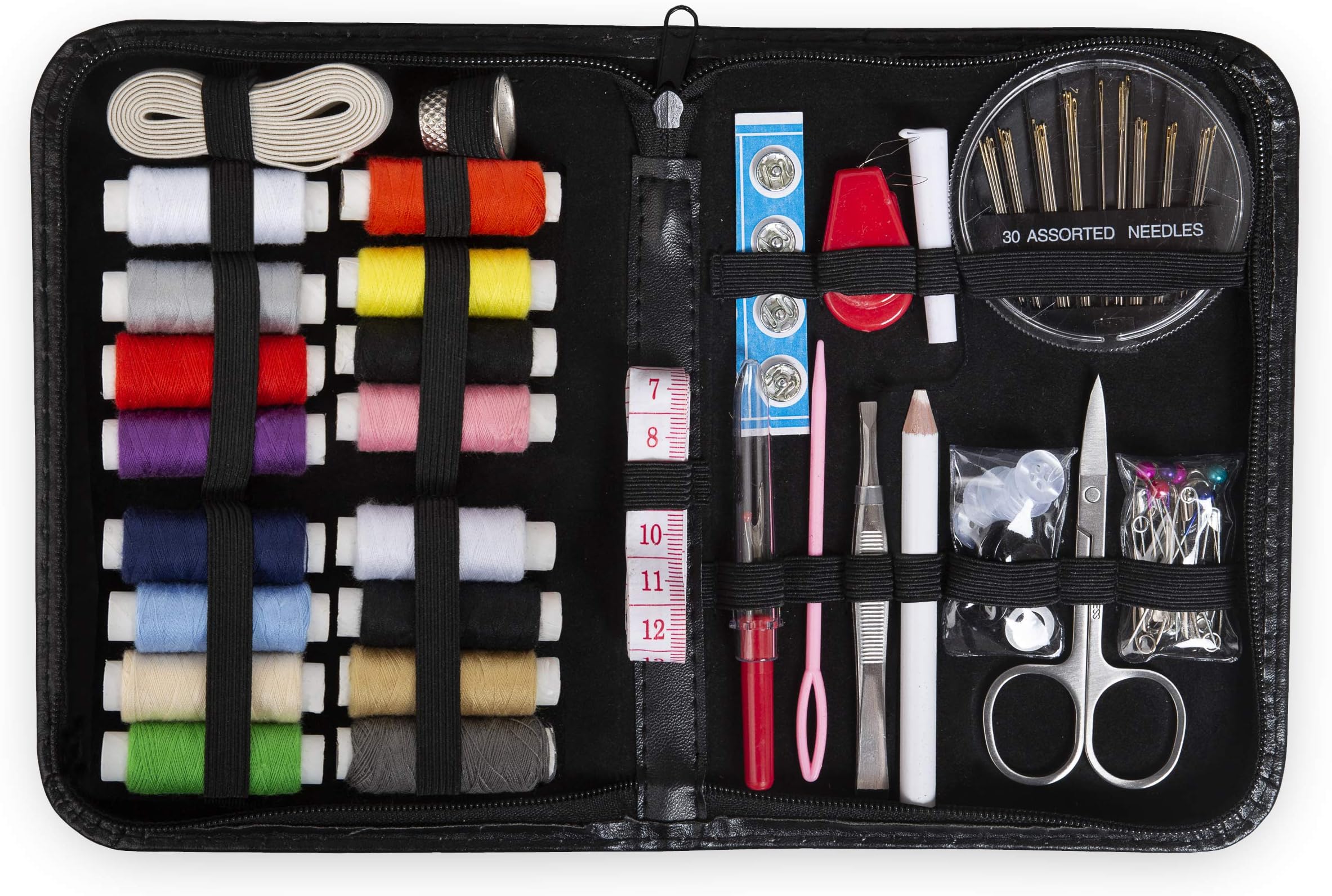 Sewing Kit for Adults Home Travel Camping and Emergency. Best Gift for Kids Girls Beginners. Quality Premium Mini Sew Supplies Set. Expansive Case with 100 Extra Pins and Safety Pins (Black, Medium)