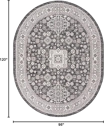 Miniatura 311 de Rugs.com Outdoor Aztec Collection Alfombra – 4 x 6 pies alfombra de tejido plano gris carbón perfecta para salas de estar, grandes comedores, planos