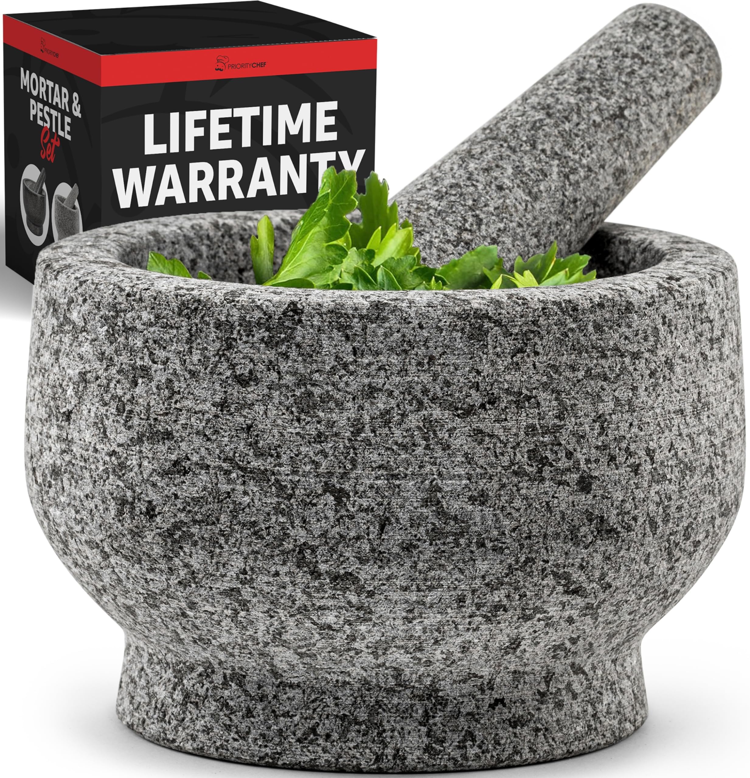 Heavy Duty Natural Granite Small Mortar and Pestle Set, Hand Carved, Make Fresh Guacamole at Home, Solid Stone Grinder Bowl, Herb Crusher, Spice Grinder, Unpolished Grey, 1.5 Cup, Grey
