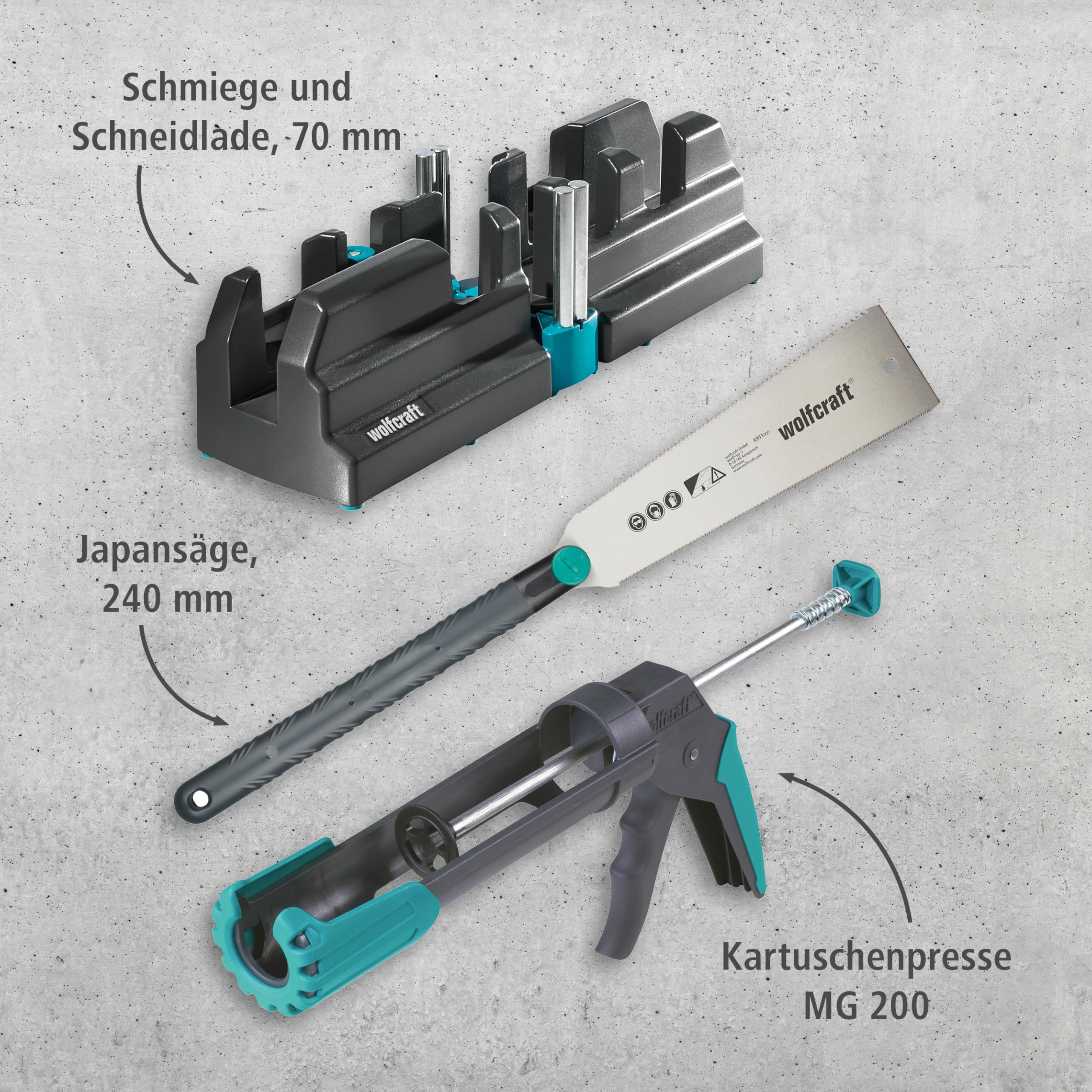 wolfcraft Geling-Set MG 200 Japansäge zum Zuschneiden von Fußleisten & Sockelleisten bis 70 mm