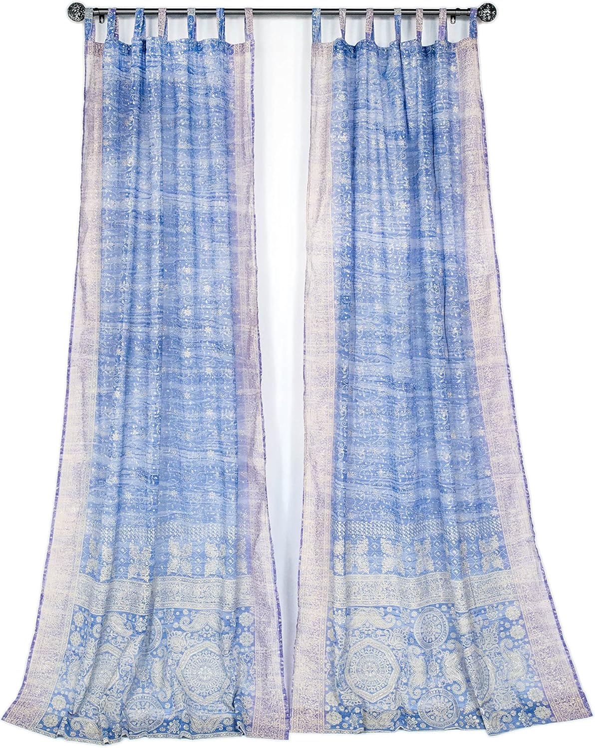Light-Filtering Sari Colorful Curtains  Boho Curtains, Bed Canopy Panel, Tapestry or Window Treatment Brilliant Chakra Collection + Tote bag (96'l x 42"W Set of 2, Periwinkle Lavender)