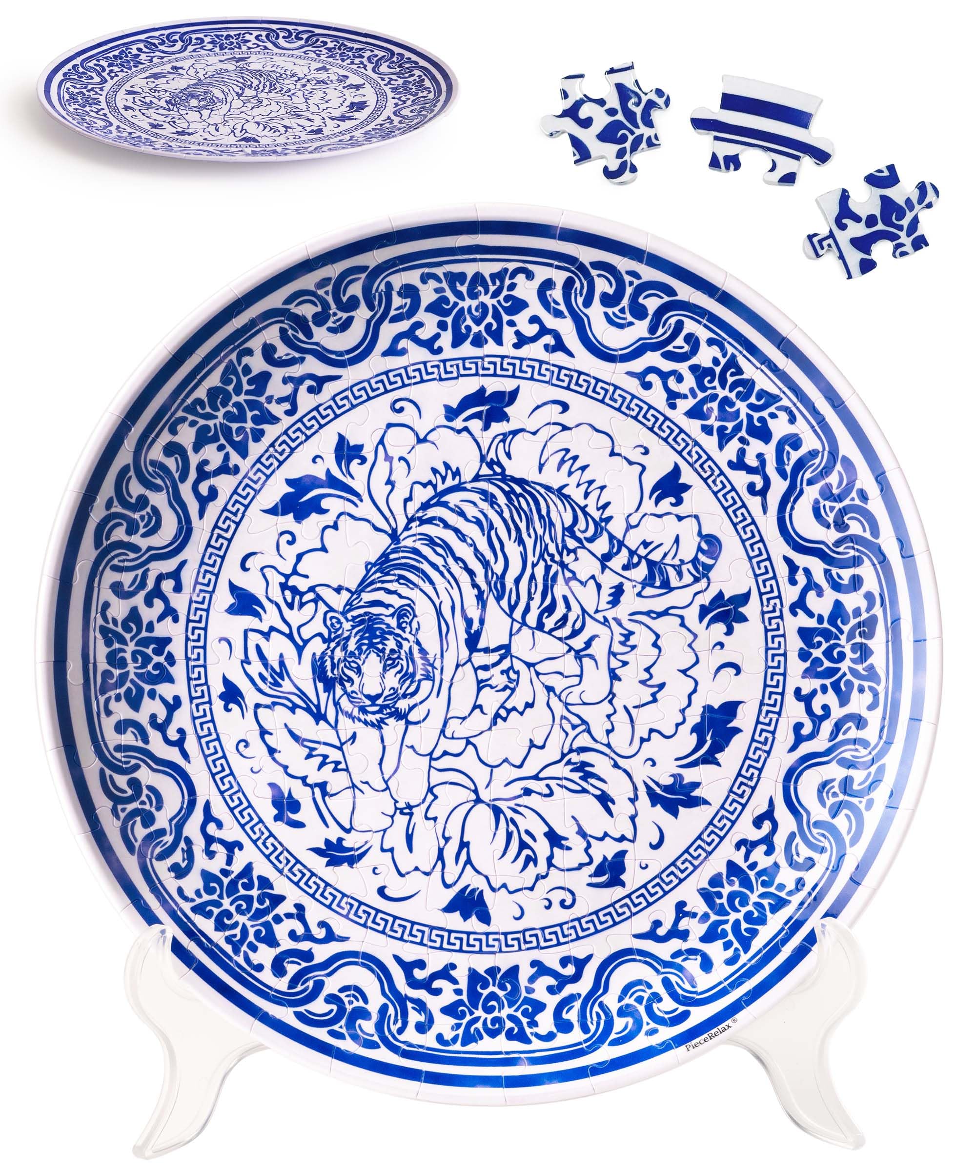 PieceRelax 3D Puzzle Plate 124 Pieces - Tiger of Fortune - Jigsaw Puzzle for Adults, Decorative Plate with Durable Plastic Pieces, Ideal Gift for Home
