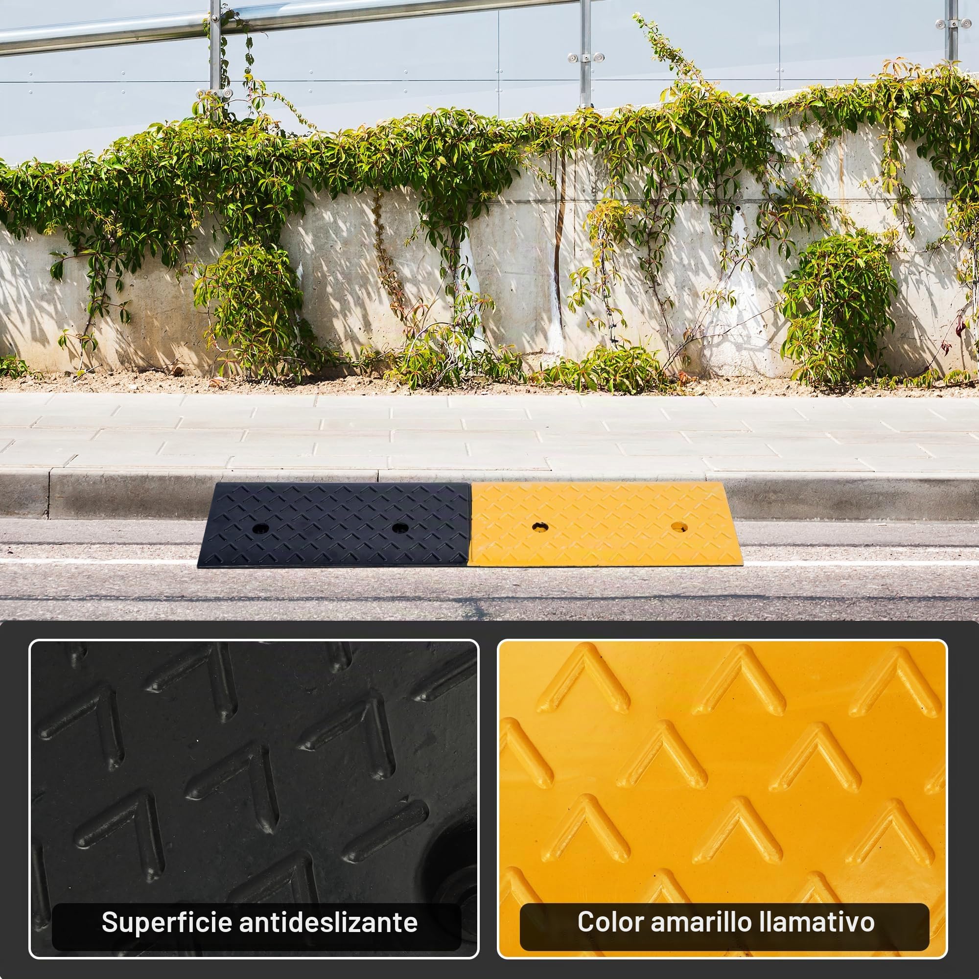 Nisorpa Rampa de goma para bordillos de 10 cm de altura, rampa de umbral para scooters de movilidad, rampas resistentes para coches, sillas de ruedas, puertas, escalones, acera, 100 x 25 x 10 cm