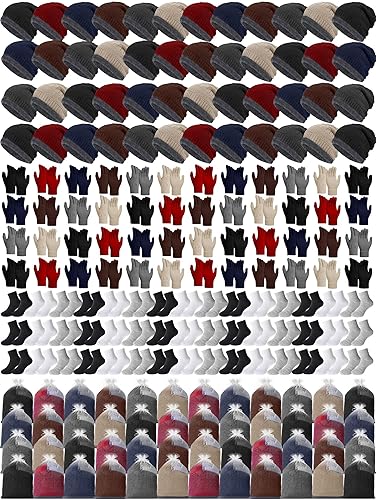 Conjunto de calcetines y guantes de invierno para niños y niñas, gorro de lana de punto cálido con bolsas de organza, regalos de Navidad de invierno