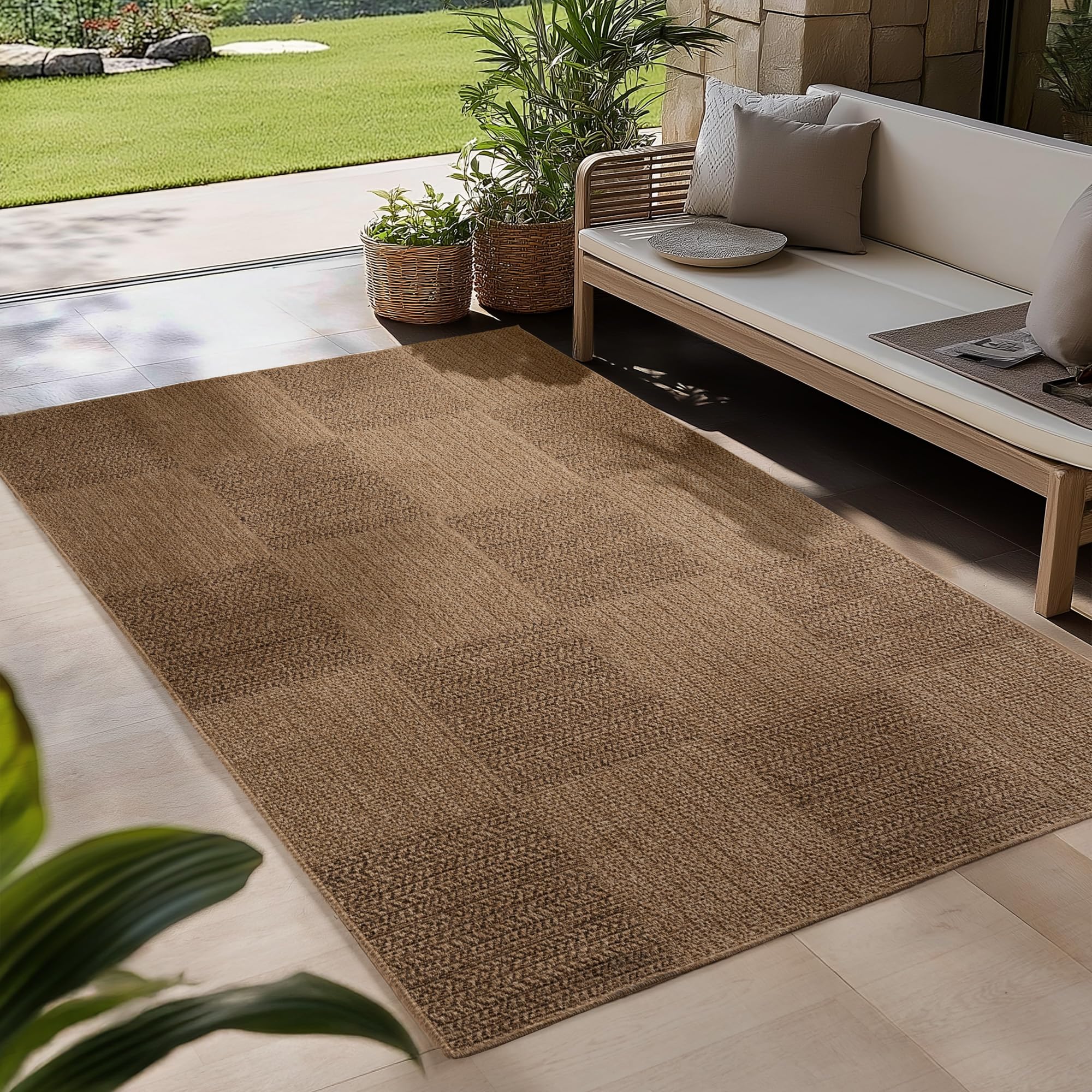Carpetsale24 Outdoor Teppich Wetterfest im natürlichen Jute-Look Pflegeleicht Waschbar für Wohnzimmer Schlafzimmer Esszimmer Küche Terrasse Balkon Garten