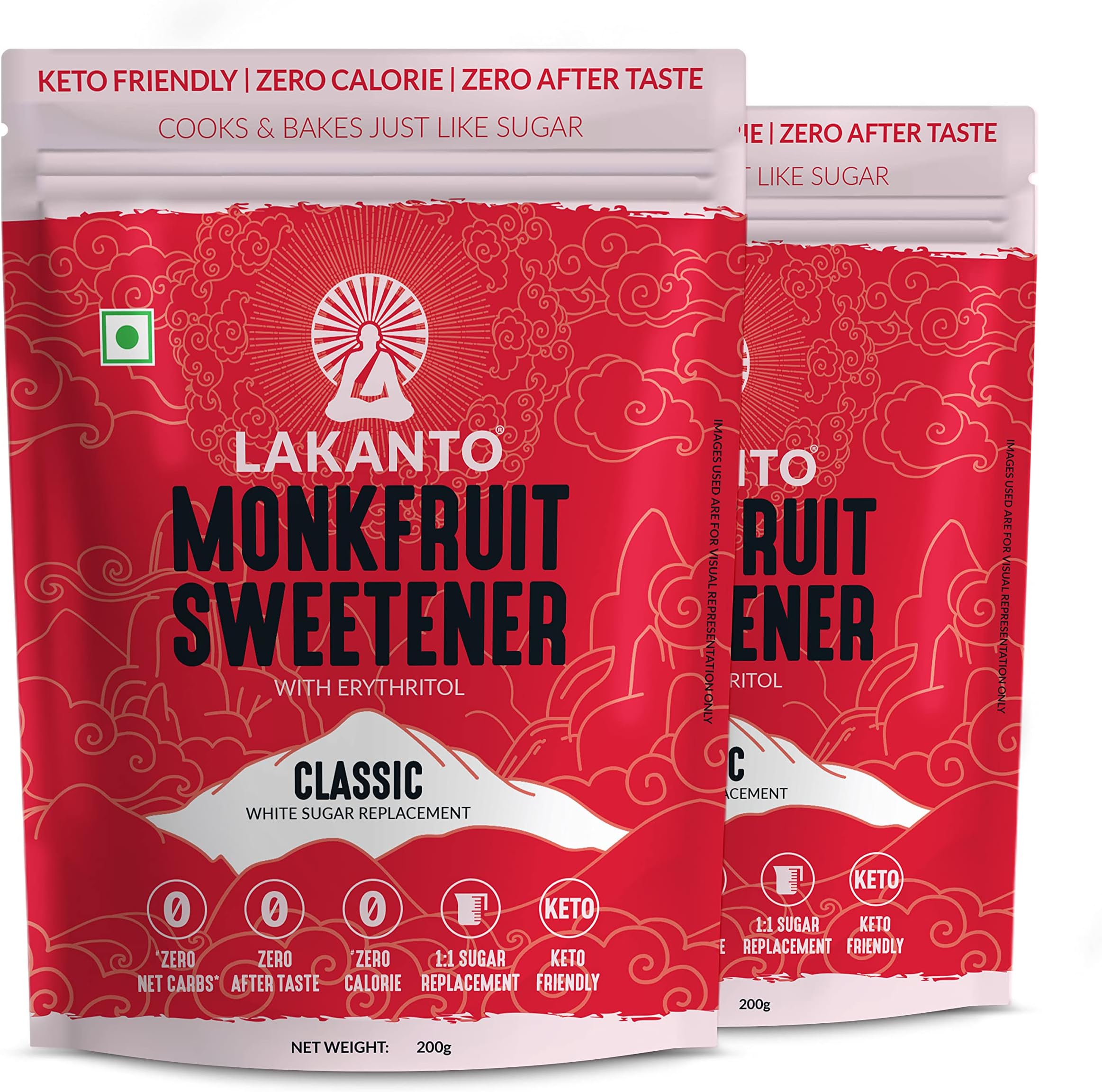 Classic Japanese's Monkfruit Sweetener, 200g, Pack of 2 || White Sugar Replacement, Zero Calories, Zero Carbs, keto & Diabetic Friendly, Low Glycemic Natural Sweetener