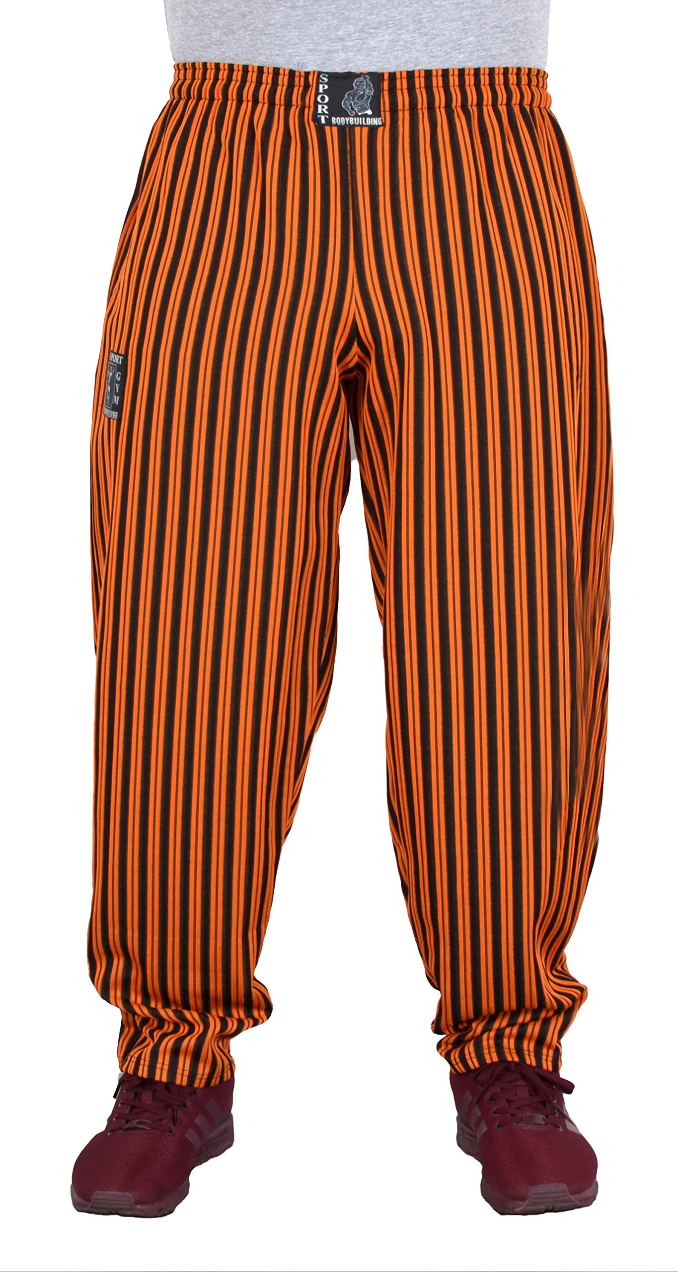 ESRA SP01 Men's Bodybuilding Trousers, Sports Trousers, Fitness Trousers, Training Trousers, Bodybuilder Trousers, Jogging Bottoms, Striped Men's Sports Trousers with Stripes L Orange