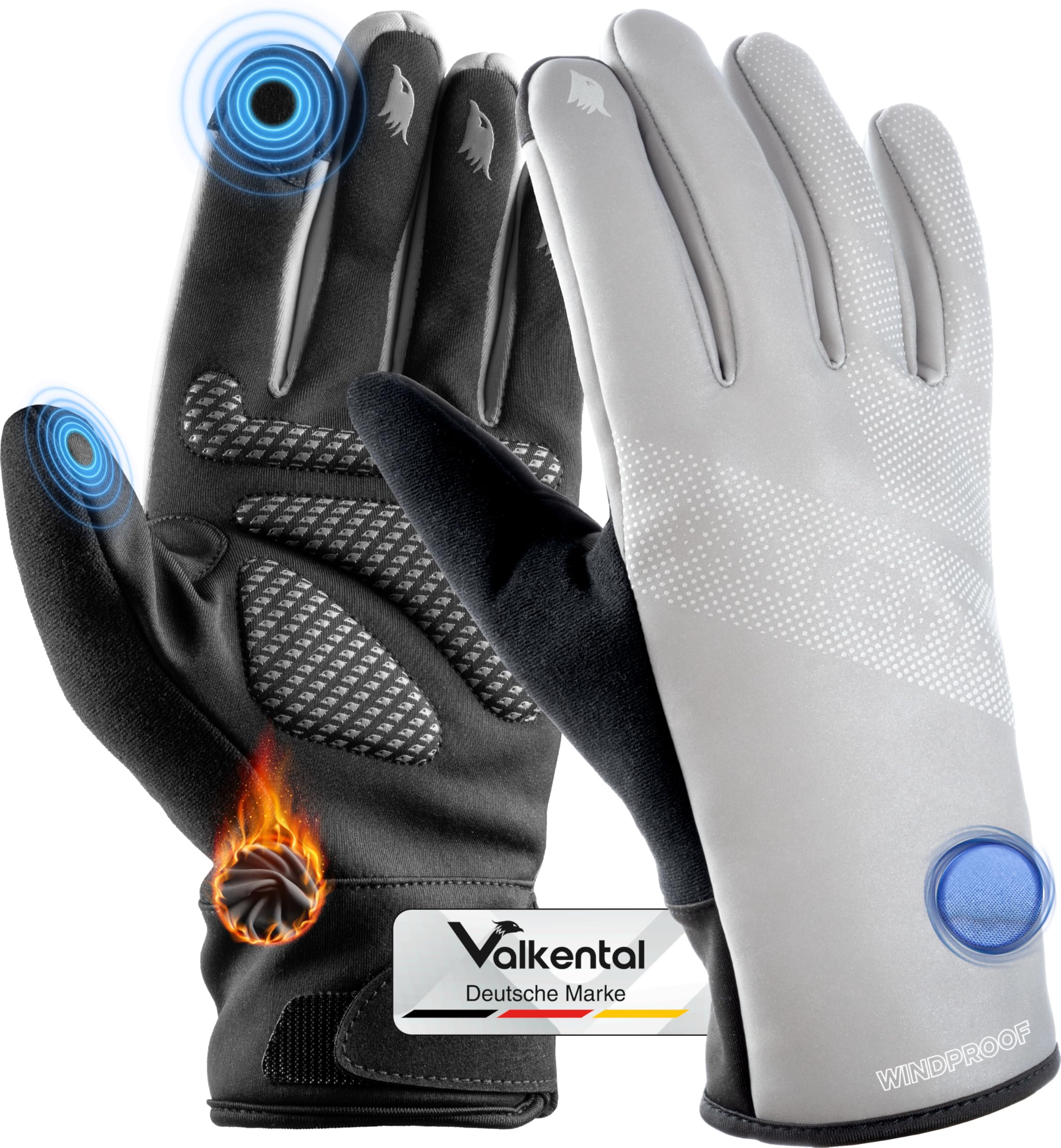 Valkental® wasserdichte Fahrradhandschuhe mit 3M Isolation | Gepolstert & Griffig | Winterhandschuhe & Übergangshandschuhe [Herren & Damen] mit Touchscreen Funktion - GloRider