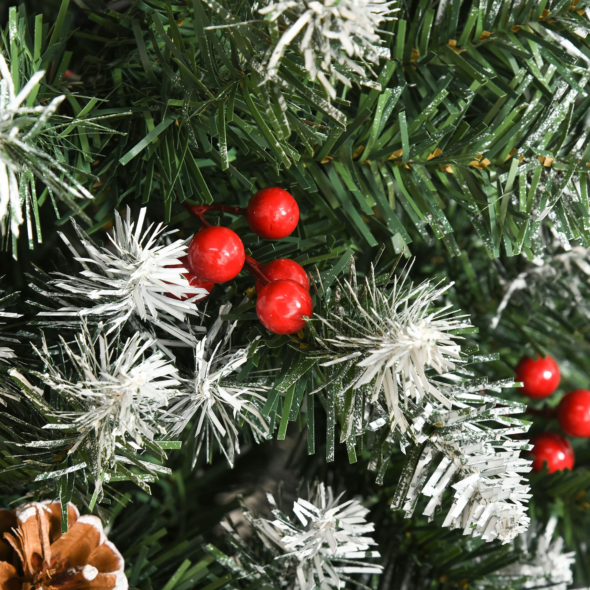 HOMCOM Árbol de Navidad Plegable 180 cm con Nieve 618 Ramas 30 Bayas 34 Piñas Hojas Apertura Automática y Soporte Metálico Decoración Navideña para Interior Verde