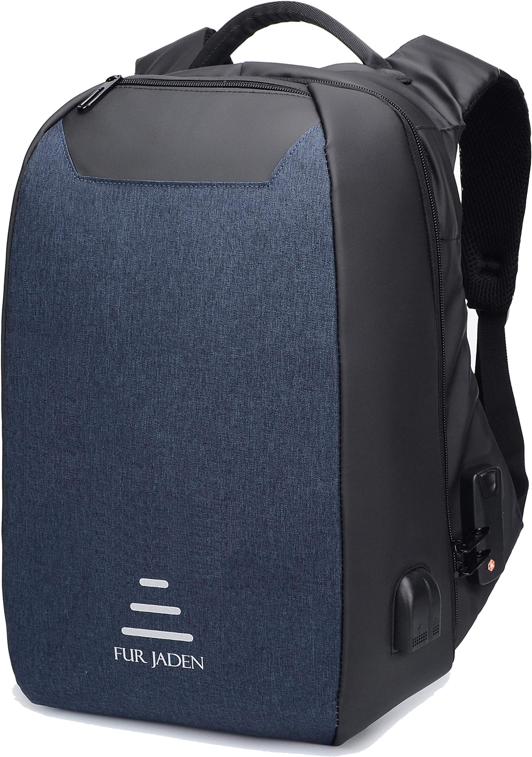 Fur Jaden Number Lock Anti Theft Water Repellent 15.6 Inch Laptop Backpack with USB Charging Port & Music Aux Output 23 Ltrs Blue Casual Backpack (BM42_Navy)