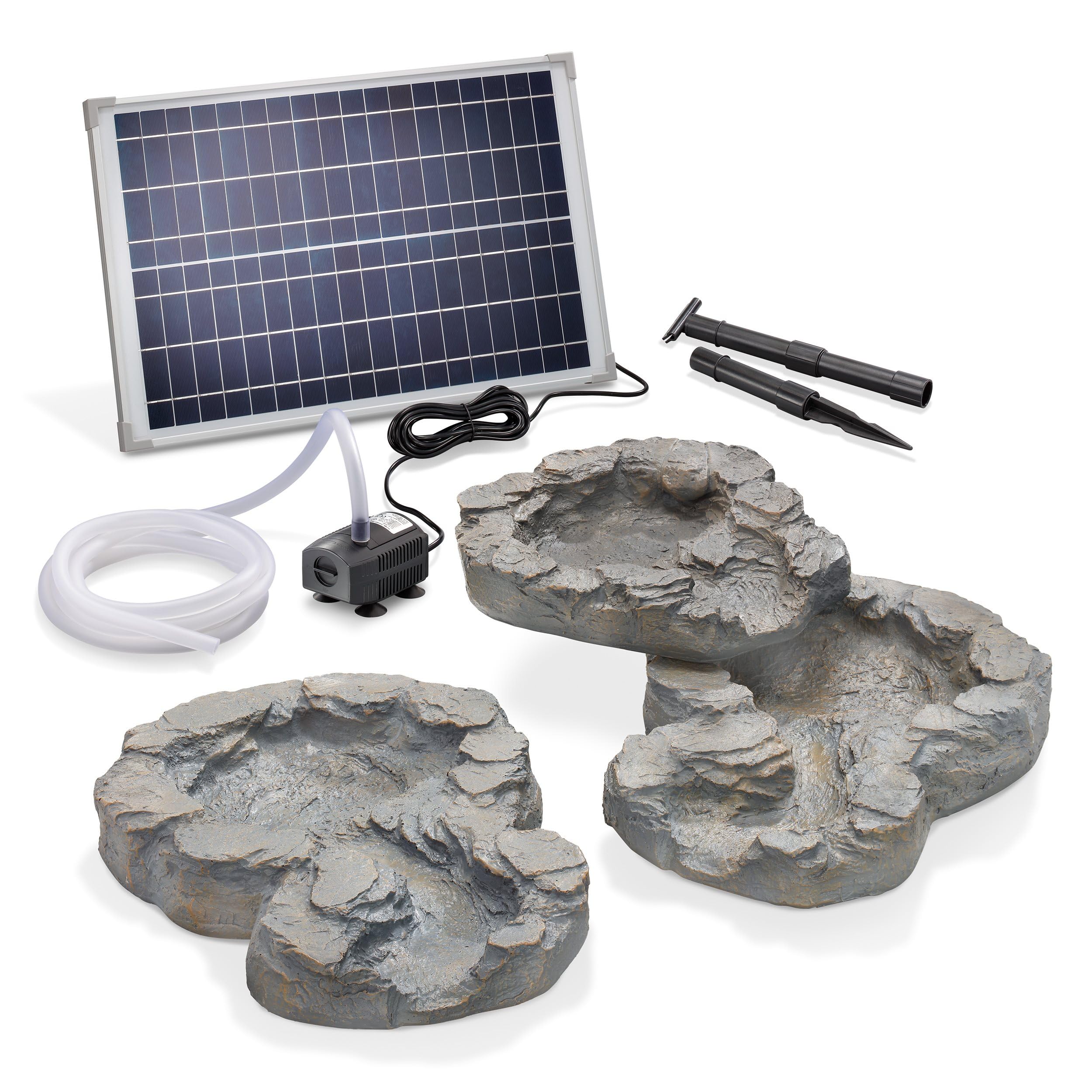 Esotec Bachlaufschalenset 3-teilig mit Solar-Pumpenset, Solar Bachlauf Wasserfall mit Solar Teichpumpe 875 l/h 18 VDC IP68 außen 101310