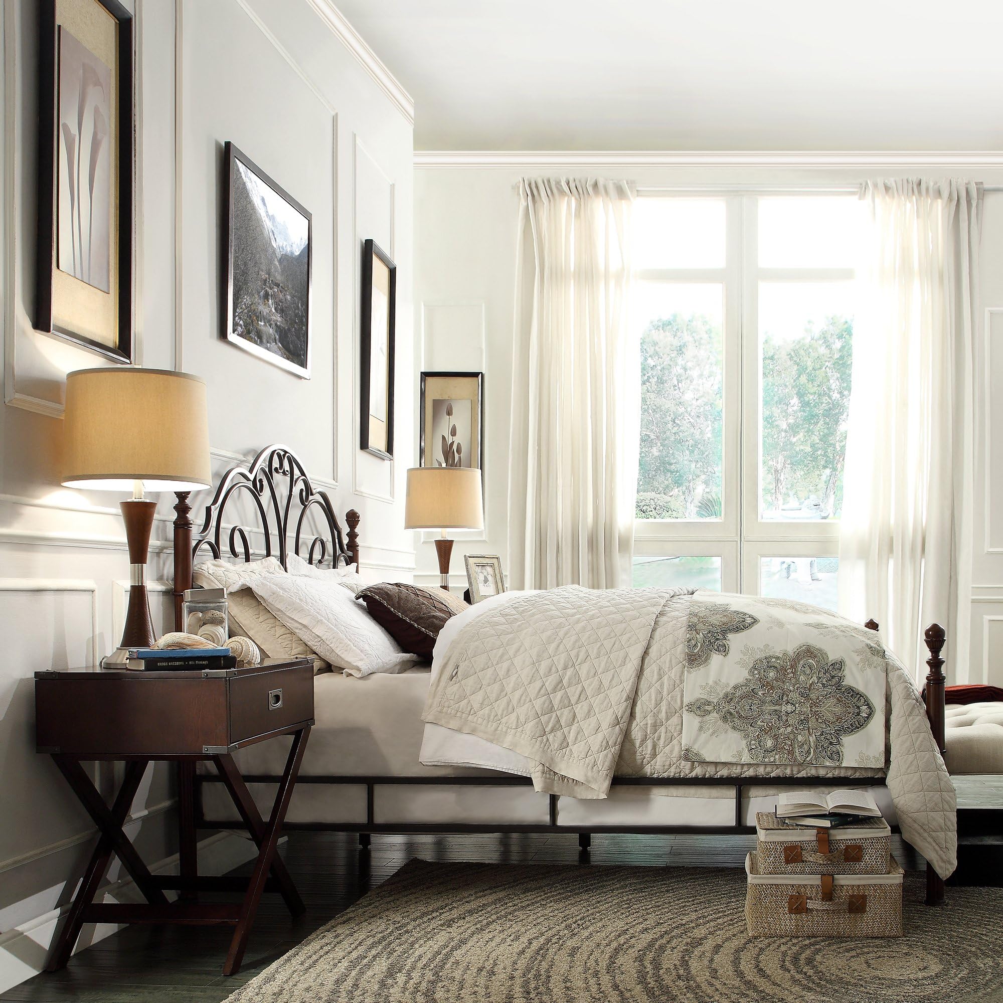 Metro Shop TRIBECCA HOME LeAnn Graceful Scroll Bronze Iron King-sized Bed-LeAnn Bronze Metal King Poster Bed