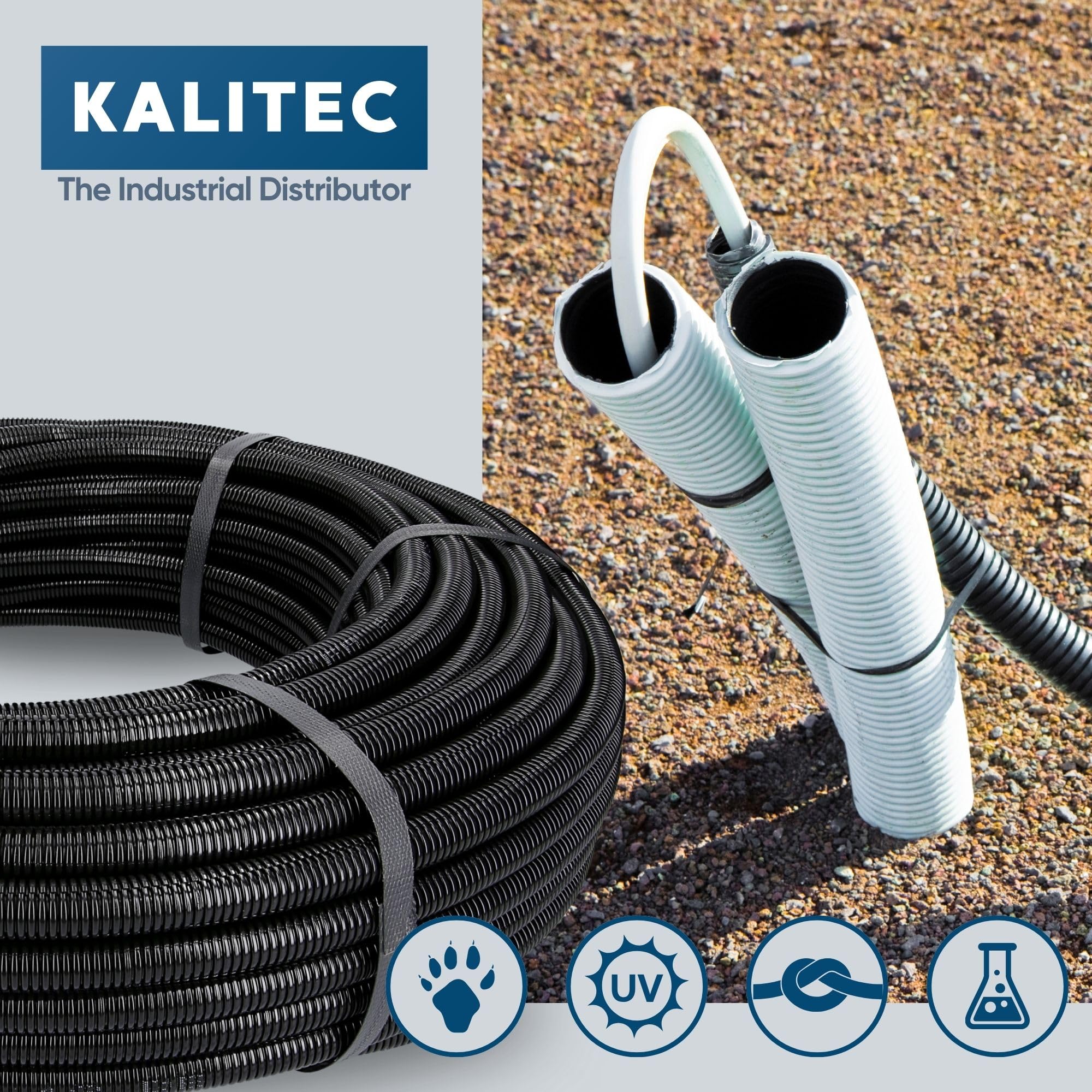 Kalitec Tubo Corrugato Chiuso NW 16-50 m Protezione Cavi e Anti Martora | Tubo vuoto non scanalato in PP, resistente UV e fiamme, diametro 18,8 mm, ideale per auto, giardino e cavi industriali