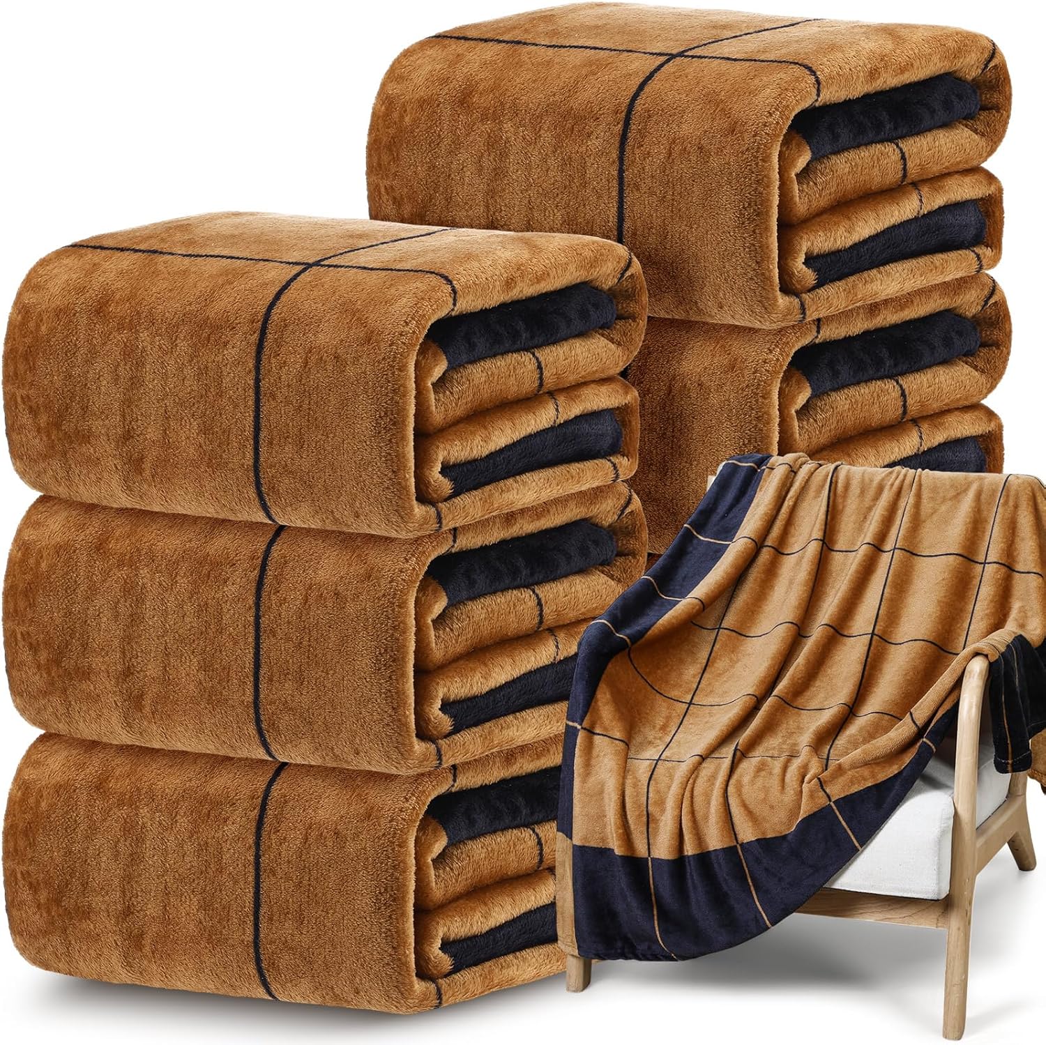 Tinideya 6 Pcs Flannel Fleece Throw Blanket Bulk Plaid Throw Blanket Checkered Fleece Blankets Lightweight Soft Warm Blankets for Bed Couch Sofa Wedding Gifts All Season 50 x 60 Inch (Black Brown)