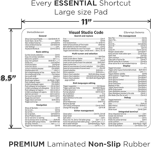 Miniatura 2 de Visual Studio Code Ultimate Keyboard Shortcut Guía de referencia para mousepad, goma antideslizante laminada de alta calidad, color blanco, grande