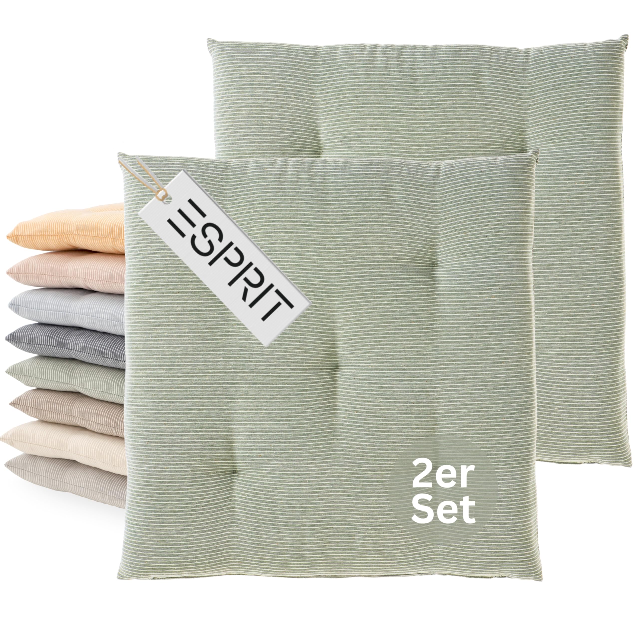 Esprit Lot de 2 coussins de chaise 40x40 cm Vert - Coussins de chaise confortables pour salle à manger et cuisine - lavables jusqu'à 30°C - Oeko-Tex - Housse de siège pour meubles de jardin, coussin