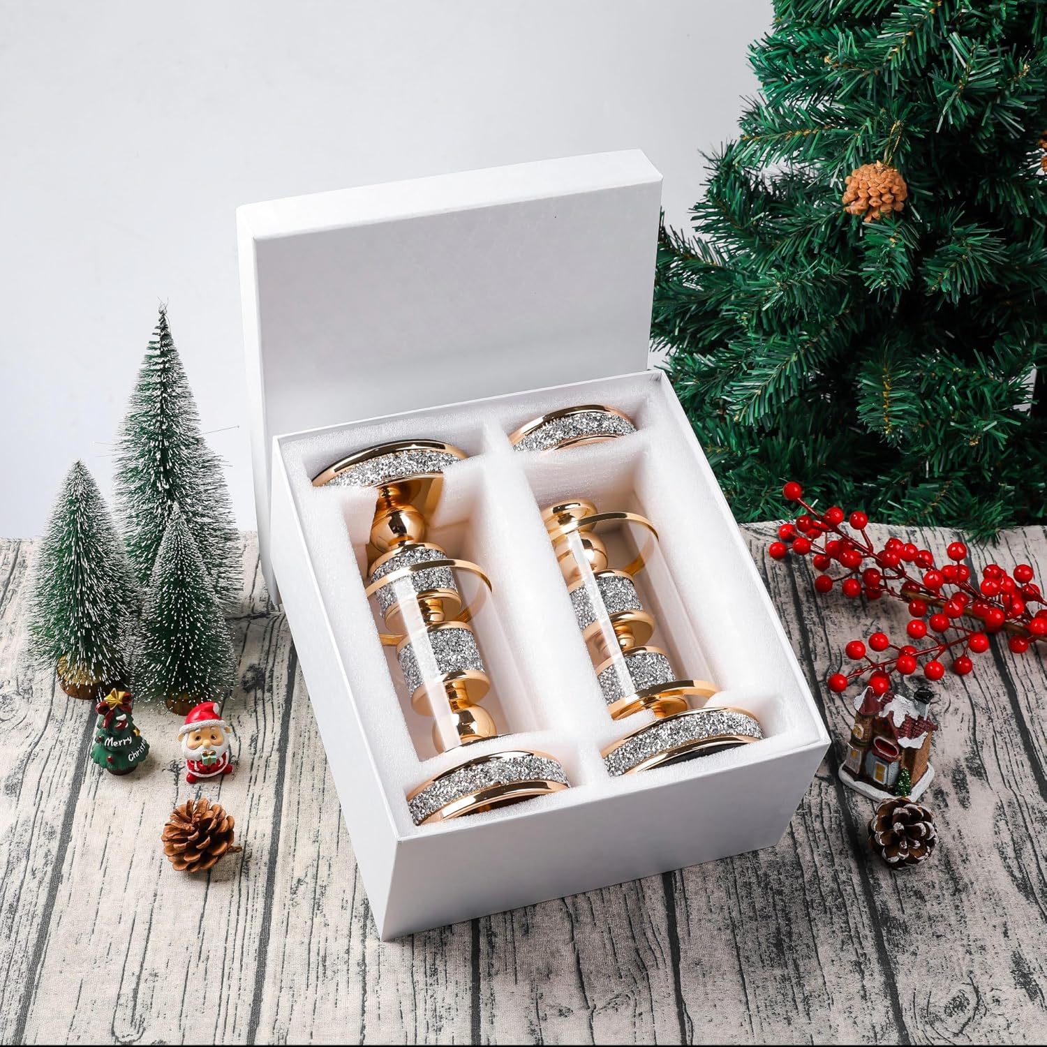 Pillar Candle Holder with Glass Wind Proof, Metal Hurricane Holders, Gold Crystal Candle Stand for Table Centerpieces, Home Decor, Wedding, Dining Table (M, 2PCS, For pillar candles up to 3"x5") - Image 2