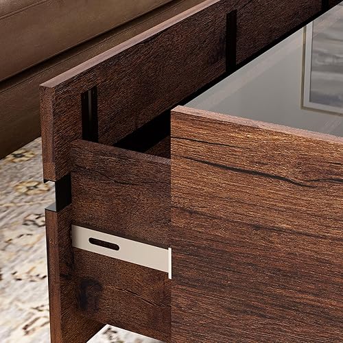 Miniatura 6 de WAMPAT Mesa de centro moderna, mesa de centro cuadrada para sala de estar con parte superior de vidrio templado y dos grandes cajones de