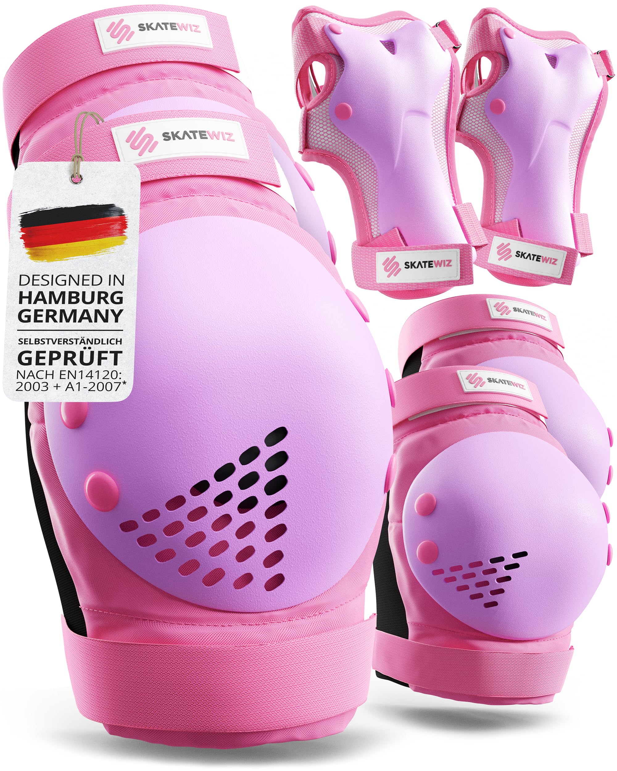 SKATEWIZ Schützer Inliner Erwachsene - Protektoren - Inliner Schoner | Schoner Erwachsene - Pink Violett, LXL - Schützer Set für Inline Skates, Skateboard, Rollschuhe & Scooter - SMASH - Skaten