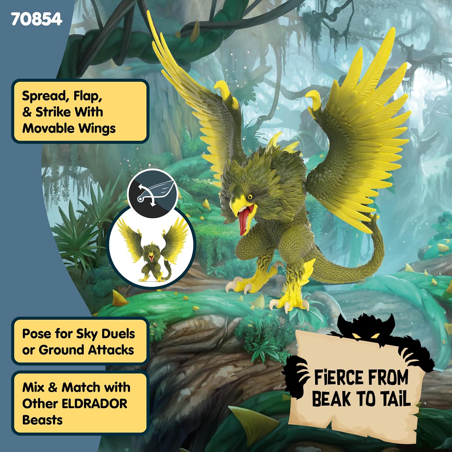 Schleich Eldrador Creatures - 6" Jungle Raptor Figurine Toy with Moveable Wings - Parrot Fantasy Toys - Bird Beast Figure for Boys and Girls - Imaginative Play Monster Toys for Kids Ages 7+ | 70854