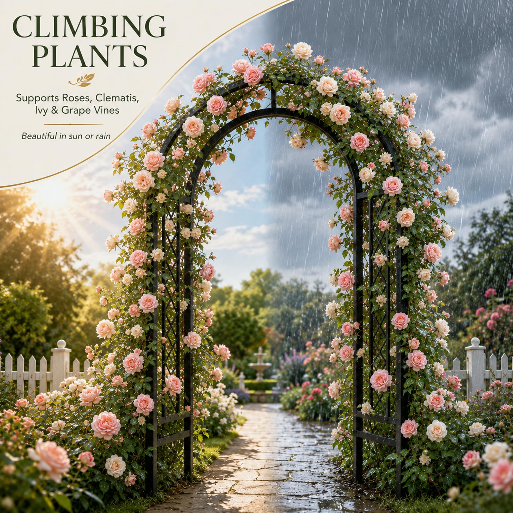 Arco da Giardino in Metallo, Traliccio per Rose e Piante Rampicanti