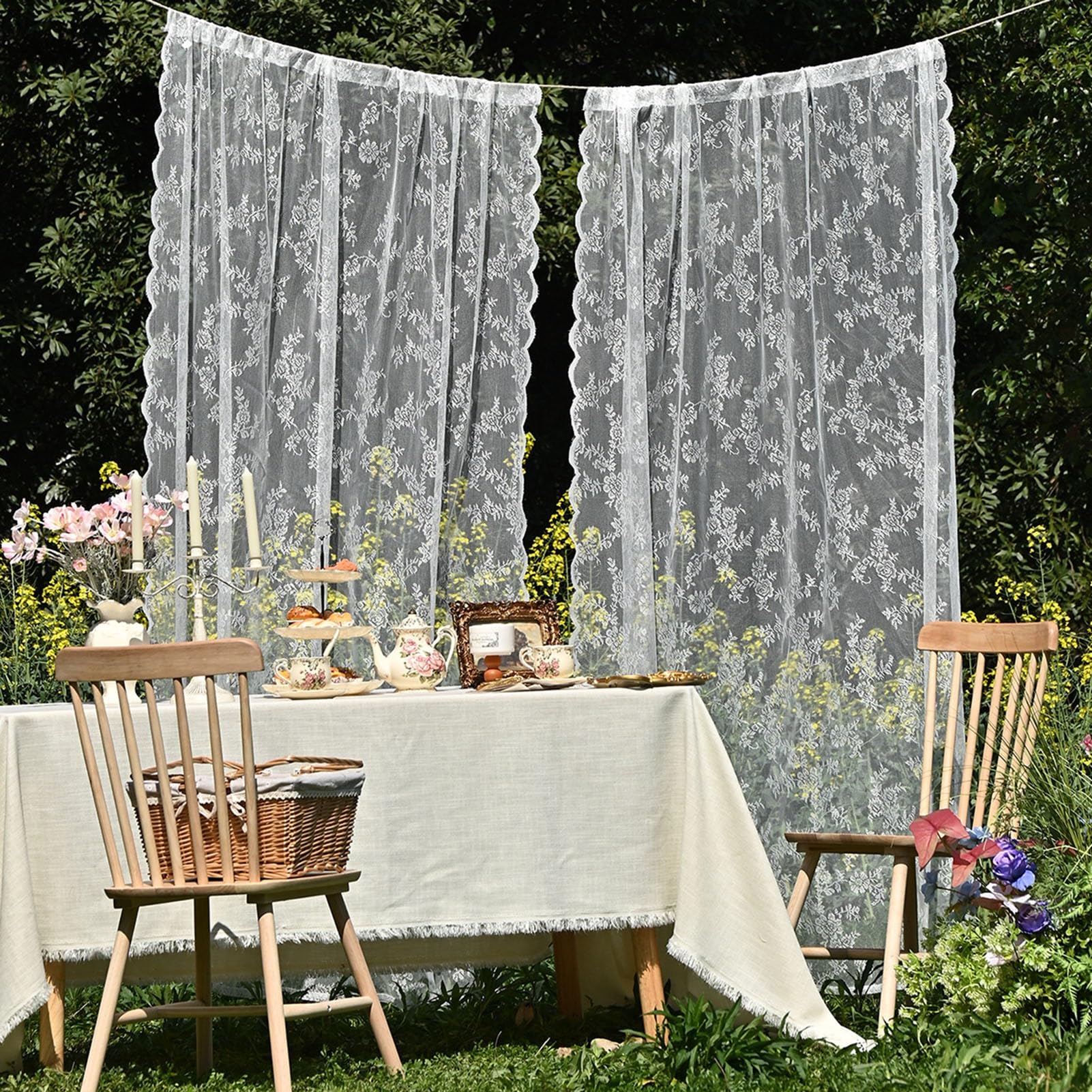 Cortinas blancas de encaje vintage florales: paneles de 150x200cm para salón y ventana