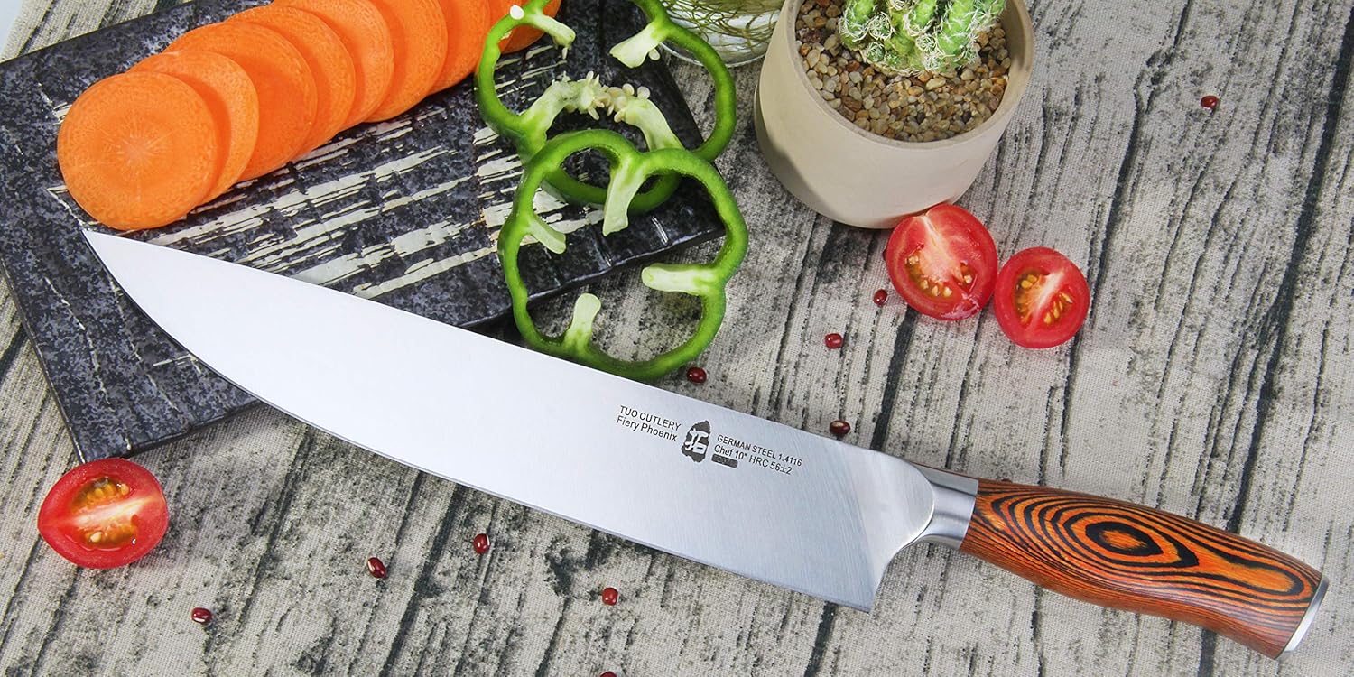 TUO Chef Knife, Pro 10 inch Chefs Knife, German High Carbon Stainless Steel Anti-rust Kitchen Knives, Ergonomic Handle Fiery Phoenix Series Cutlery: Home & Kitchen