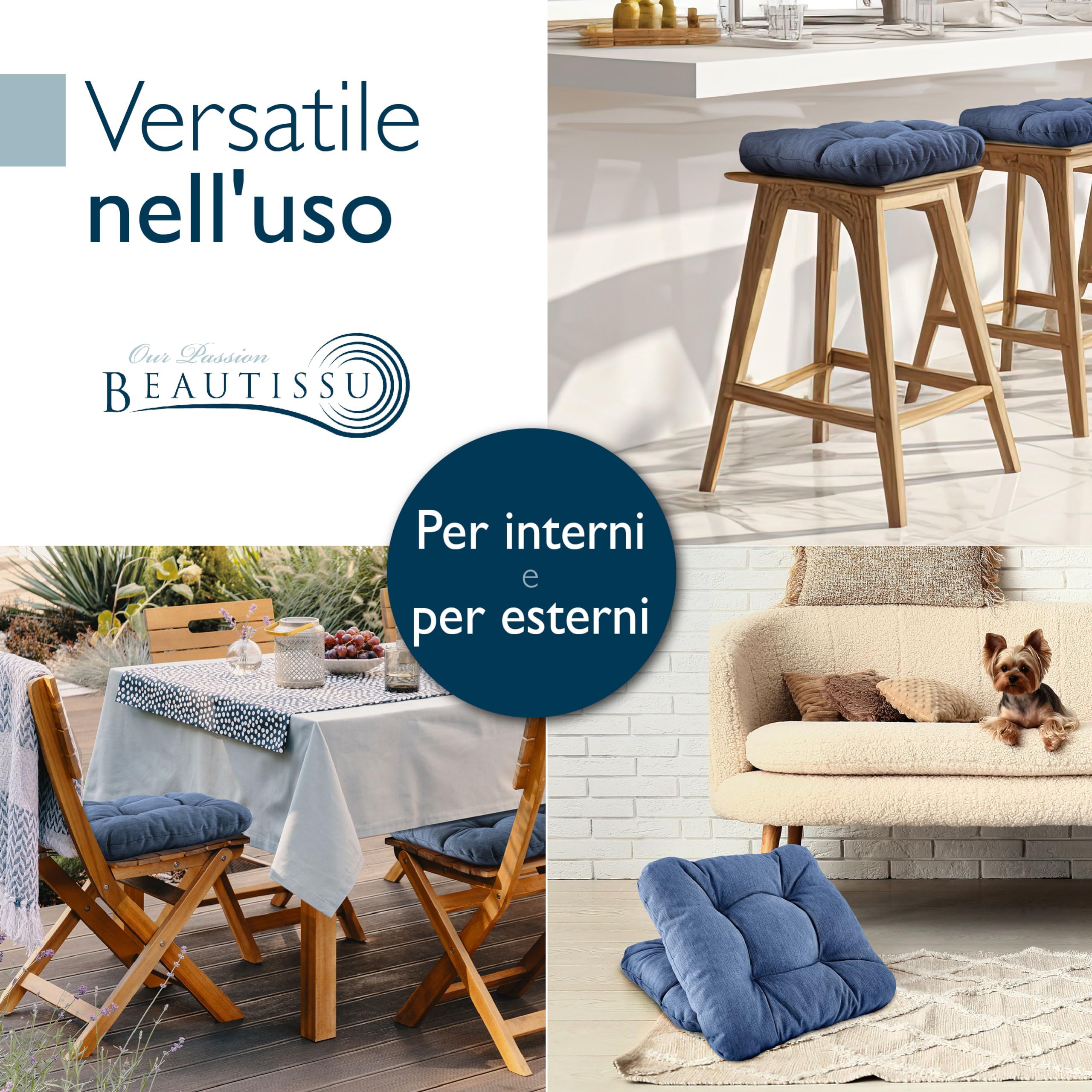 Beautissu Premium Cuscini per sedie 4pcs per interni ed esterni Made in EU