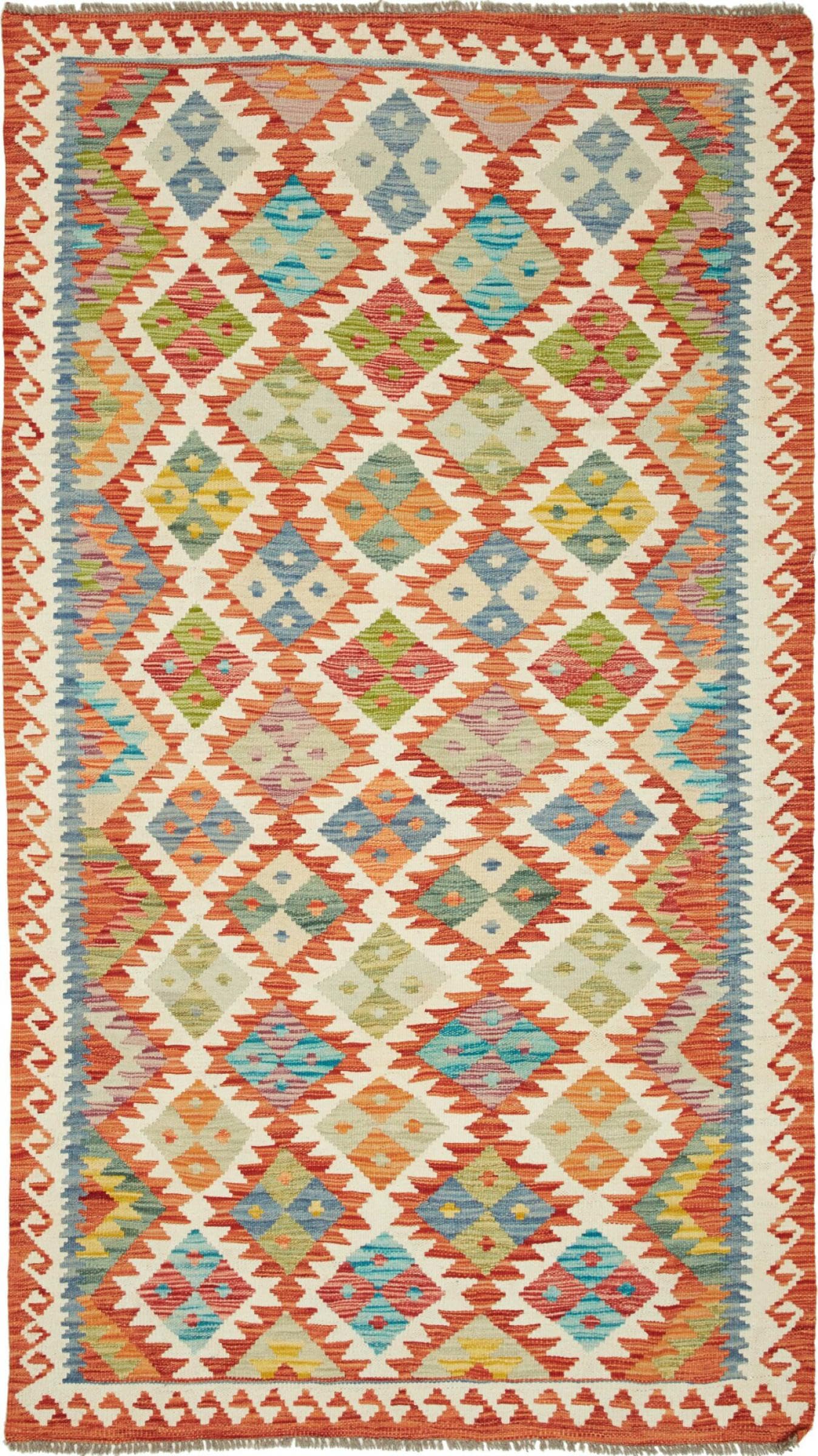 Tapis Kilim afghan 109x203 cm en laine authentique tissé à la main