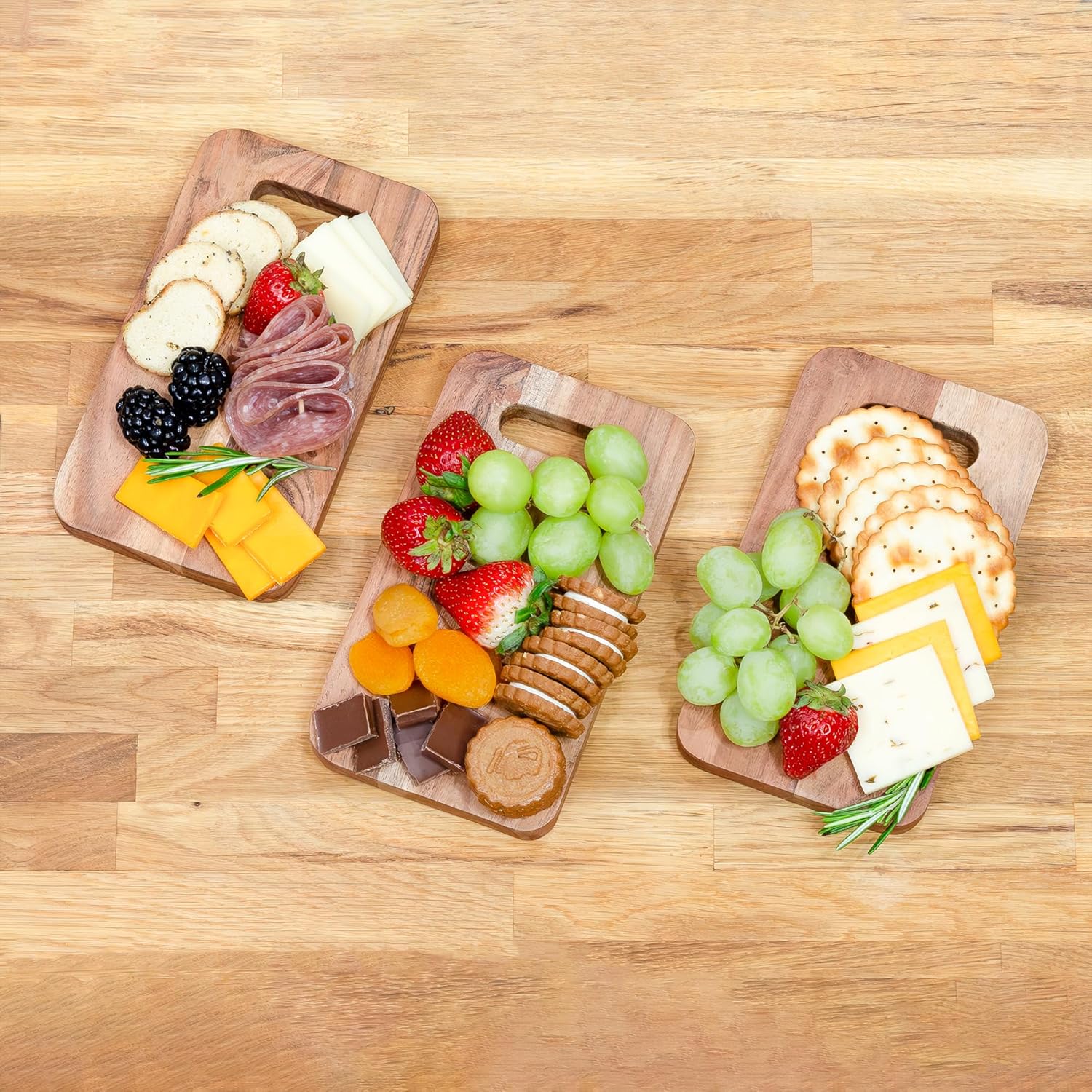 Set of 3 Natural Brown Acacia Wood Mini Charcuterie Boards