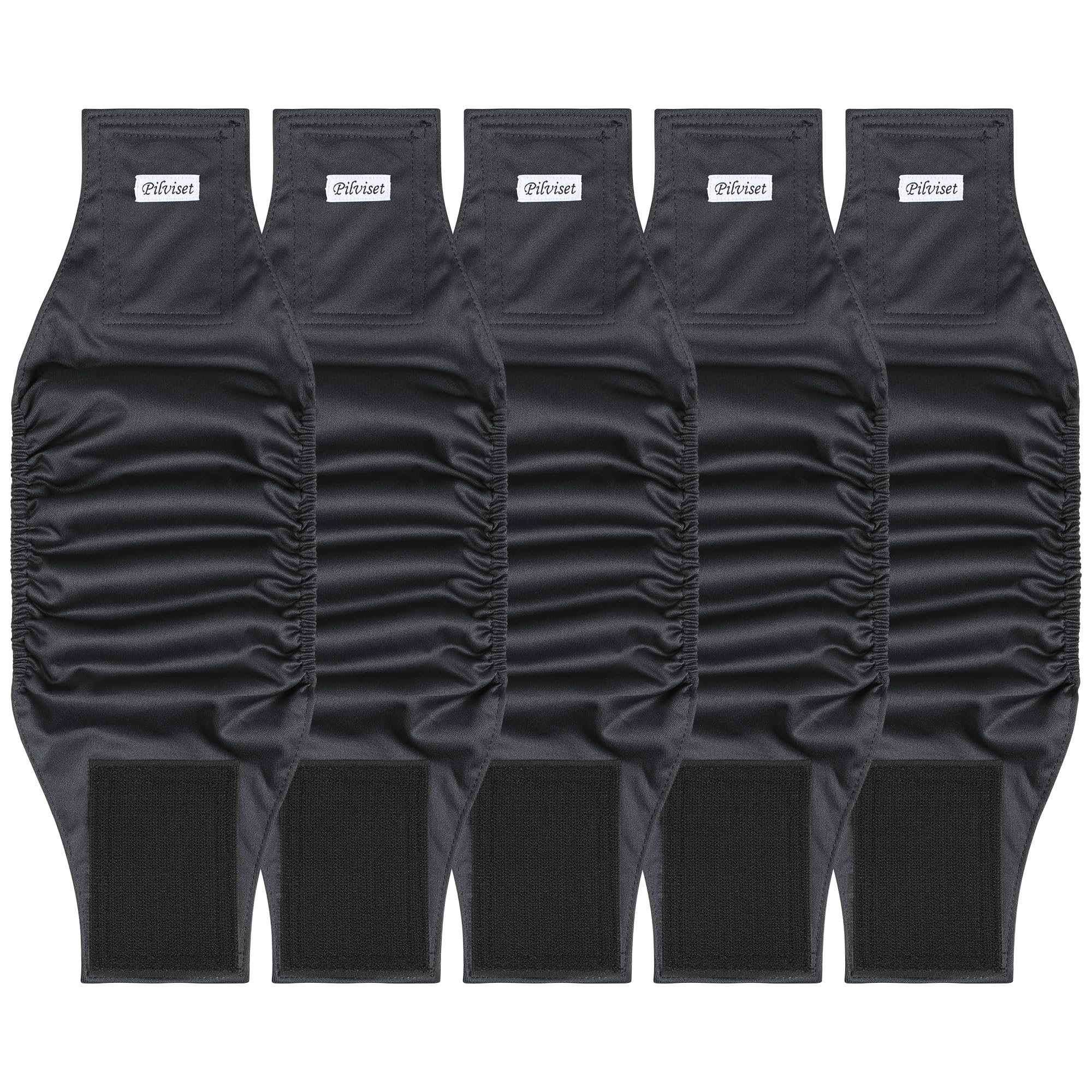 Paquete de 5 pañales reutilizables para perros machos, bandas para el vientre para perros machos, envolturas de orina de alta absorción para perros en incontinencia y entrenamiento, color negro, talla
