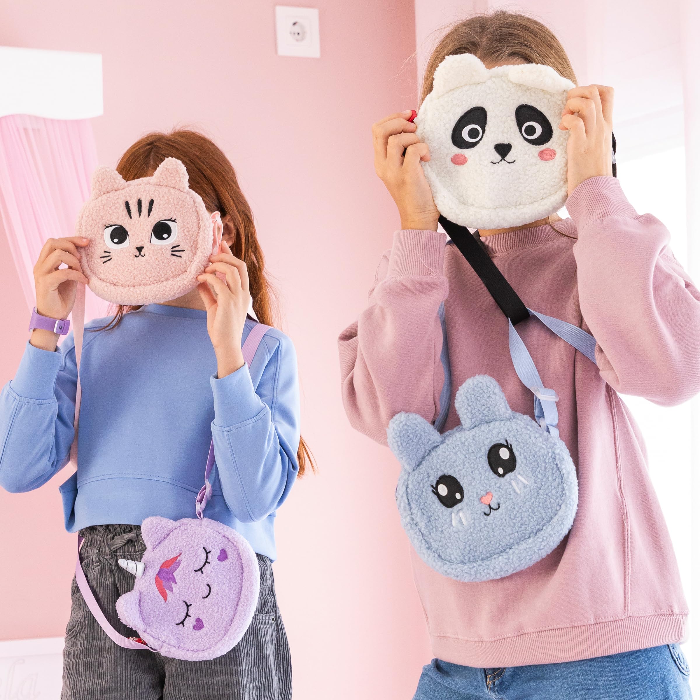 Back2Fun Borsa Pelosa Panda B2F, Borsa a tracolla unisex per bambini, 175 x 160 x 35 mm, bianco, 175 x 160 x 35 mm