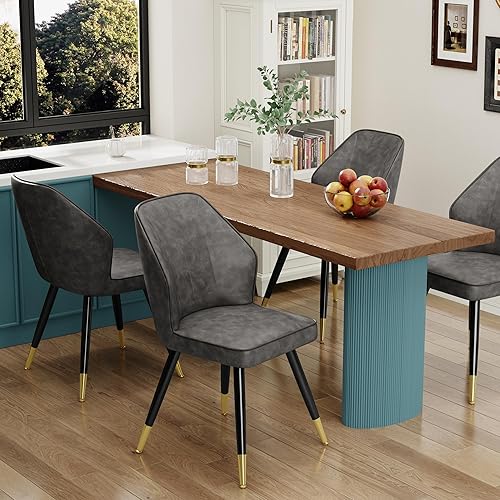 Miniatura 6 de Juego de 2 sillas de comedor de piel sintética, color marrón, modernas de mediados de siglo, sillas laterales tapizadas sin brazos con patas de metal