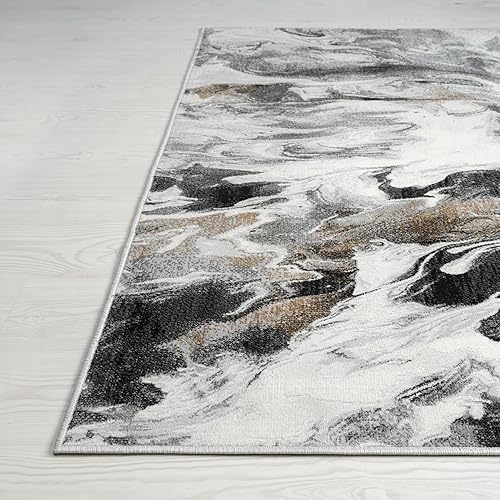 Miniatura 8 de Abani Regal Collection - Alfombra abstracta con diseño de remolinos de mármol gris y negro, 9 x 12 pies, para sala de estar, dormitorio y oficina
