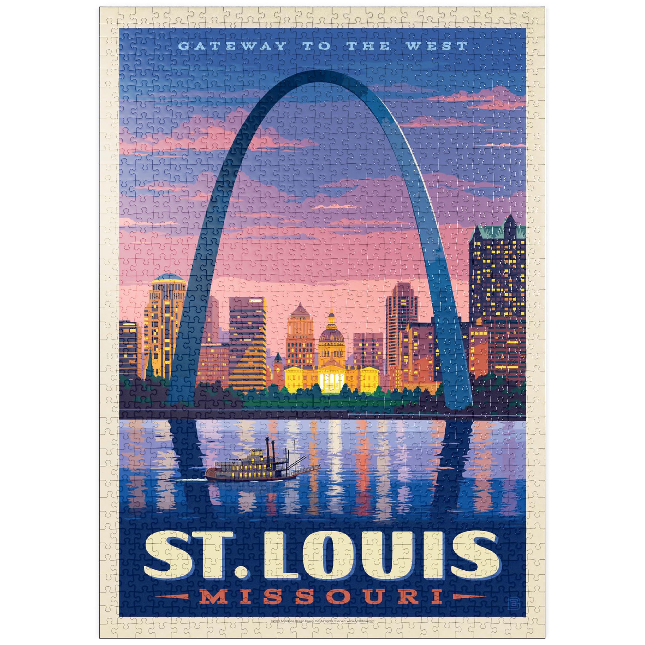 MyPuzzle St. Louis Gateway Arch Al Tramonto - Puzzle 200 Pezzi Premium, Poster Vintage, Anderson Design Group