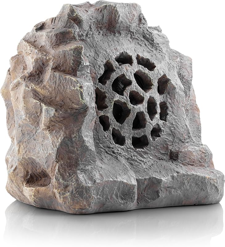 Alpine Corporation parlante de roca inalámbrico Bluetooth resistente al agua de 11 pulgadas de alto con sonido de alta fidelidad de alcance de 50 pies y sistema de audio portátil, gris