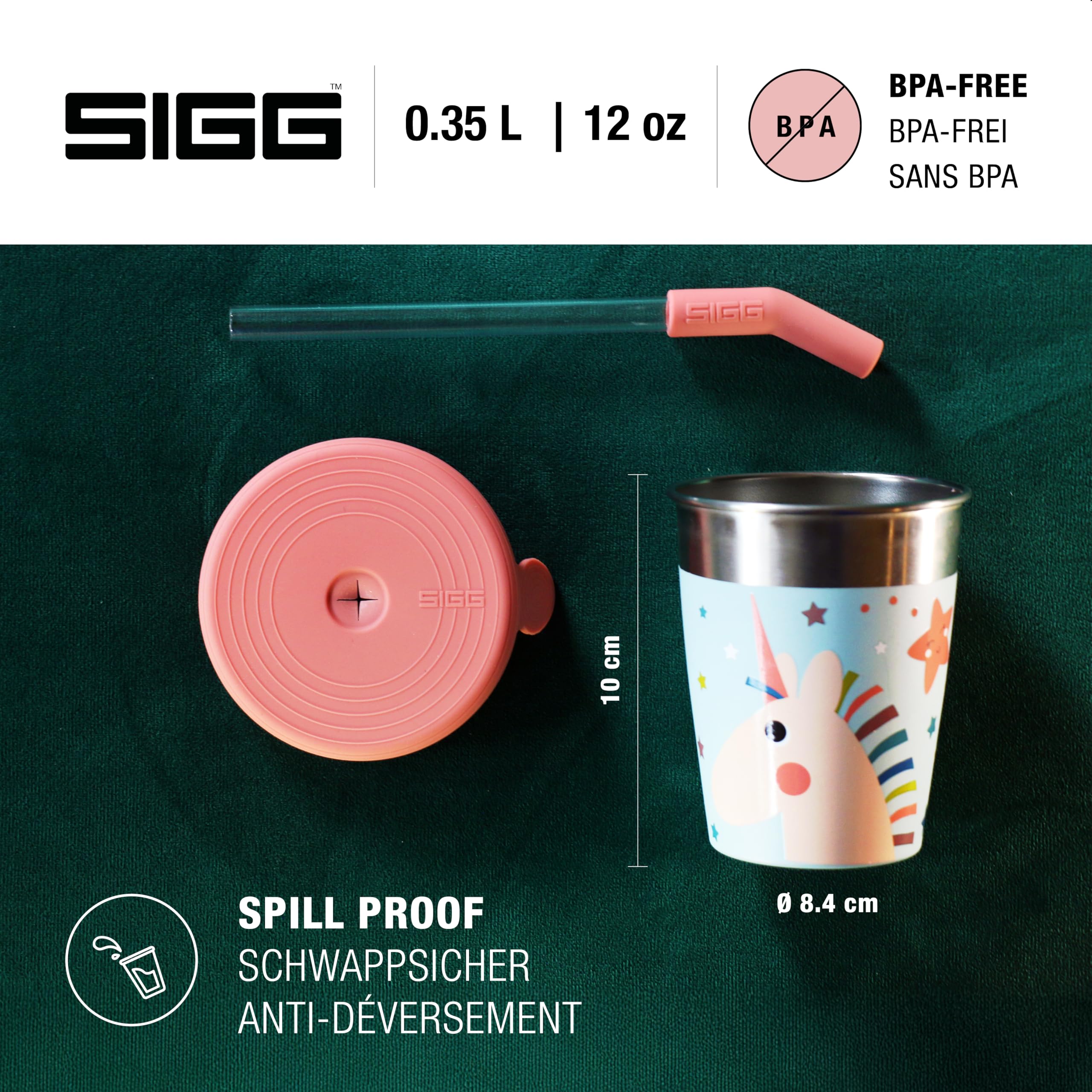 Sigg - Stainless Steel Children's Cup with Silicone Lid and Straw - Splash-Proof - BPA-Free - Lightweight and Robust - Unicorn - 0.35 L - Image 2
