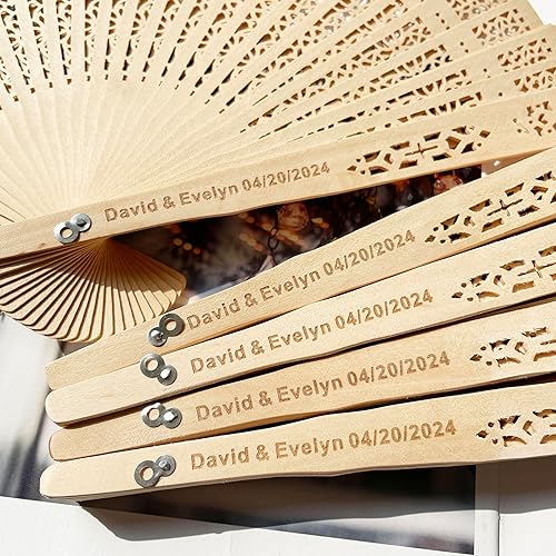 Miniatura 6 de Abanicos de mano plegables personalizados (103 piezas)  Abanicos de sándalo grabados, abanicos de boda de verano, abanicos de madera personalizados,