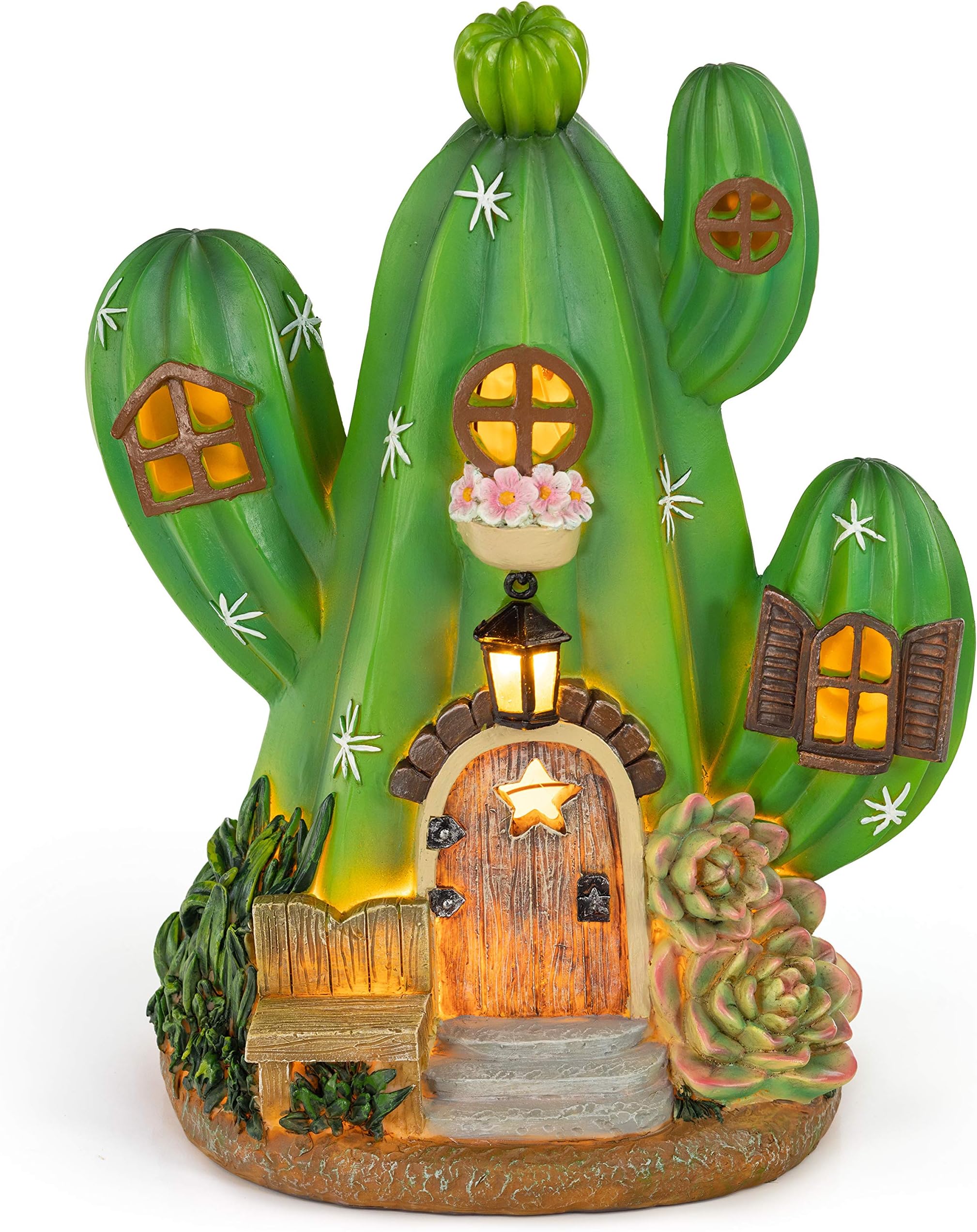 Fairy Gnome Cactus House Solar powered Lights Garden