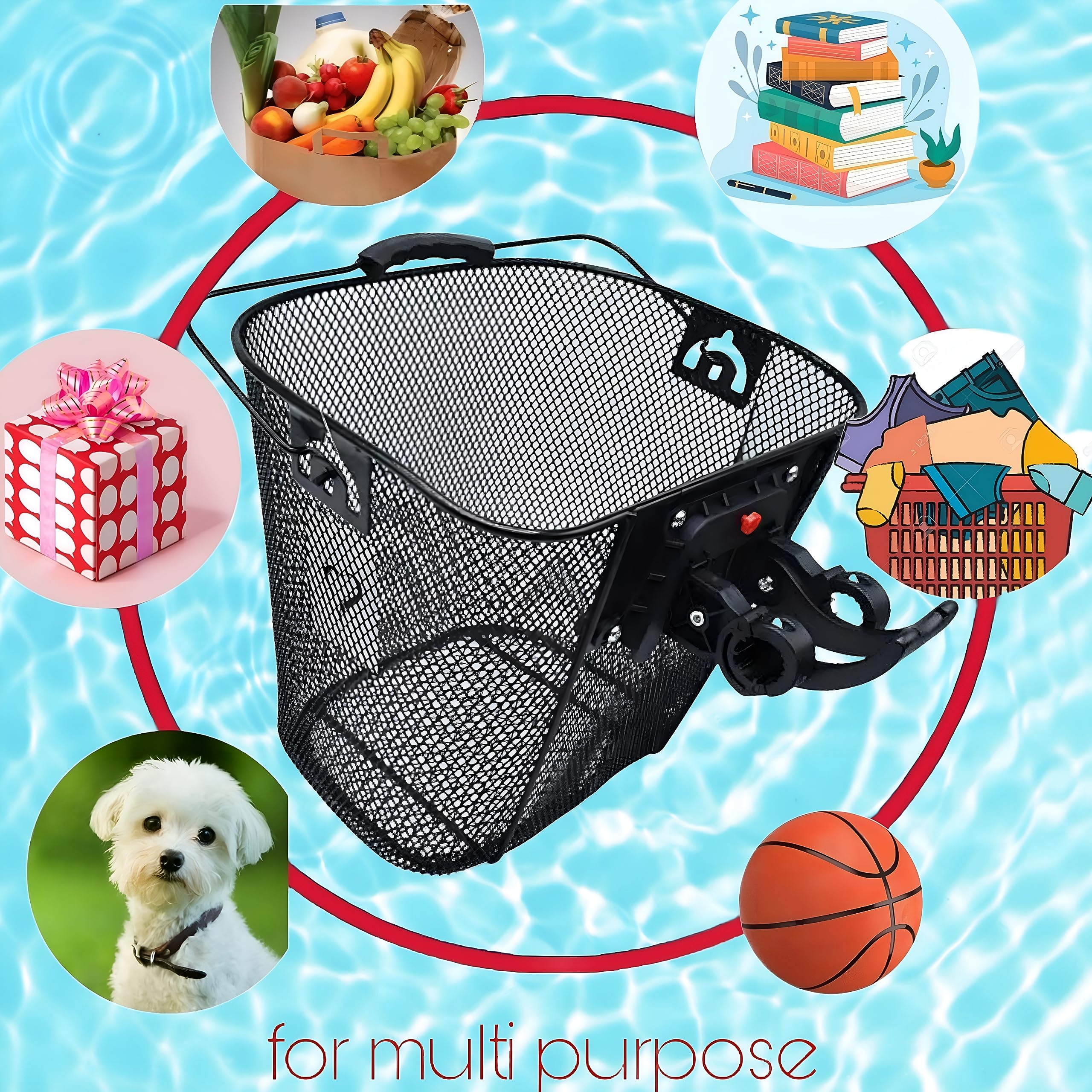 Namia Bike Basket Front- Front Handlebar Storage Basket,Dog Basket for Bike, Weatherproof Black Bike Basket. Bike Baskets for Adult Bikes, Mountain Bike Accessories