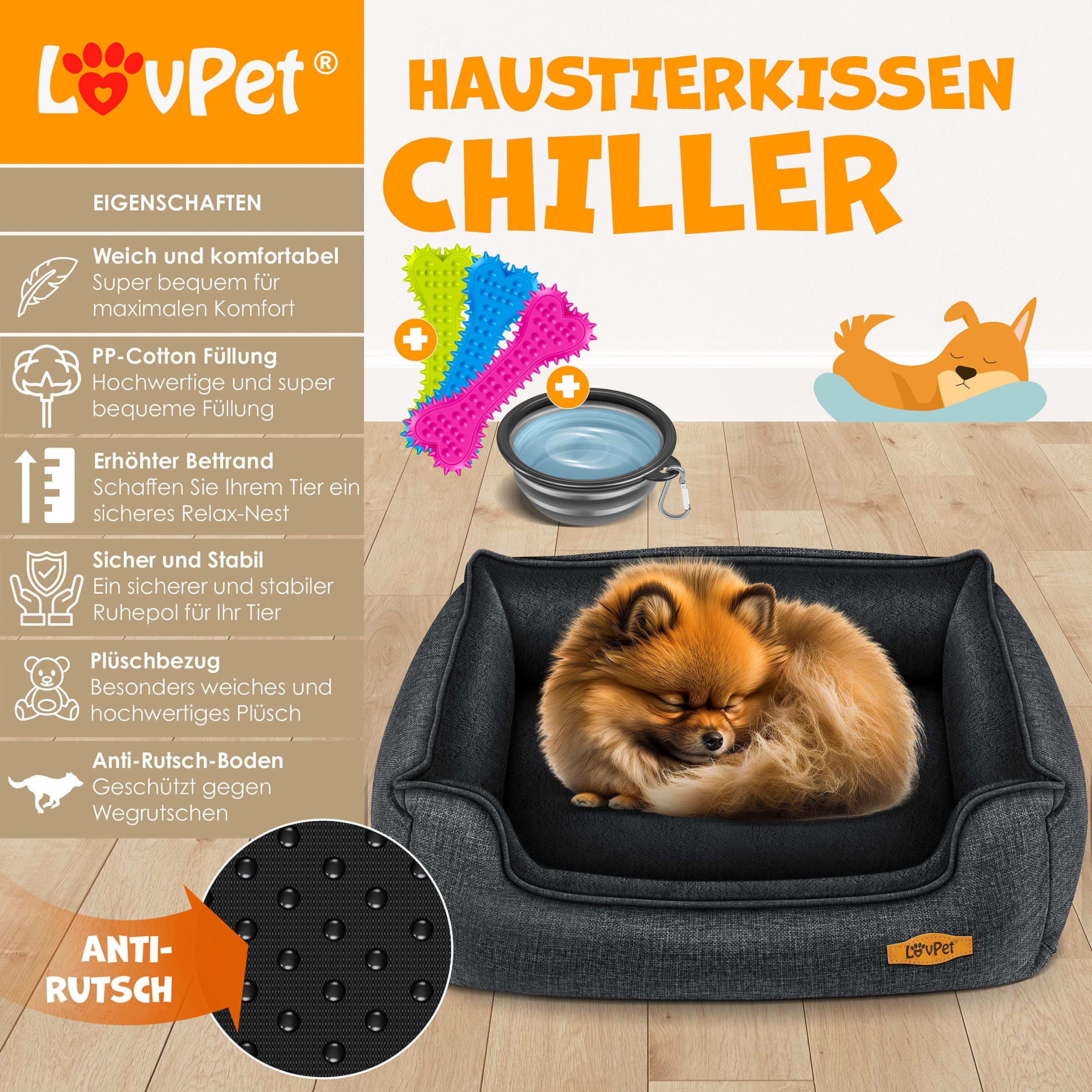Lovpet® Cuccia per cani di taglia piccola, media e grande, fodera rimovibile e lavabile, L 90 x 75 x 25 cm, antracite