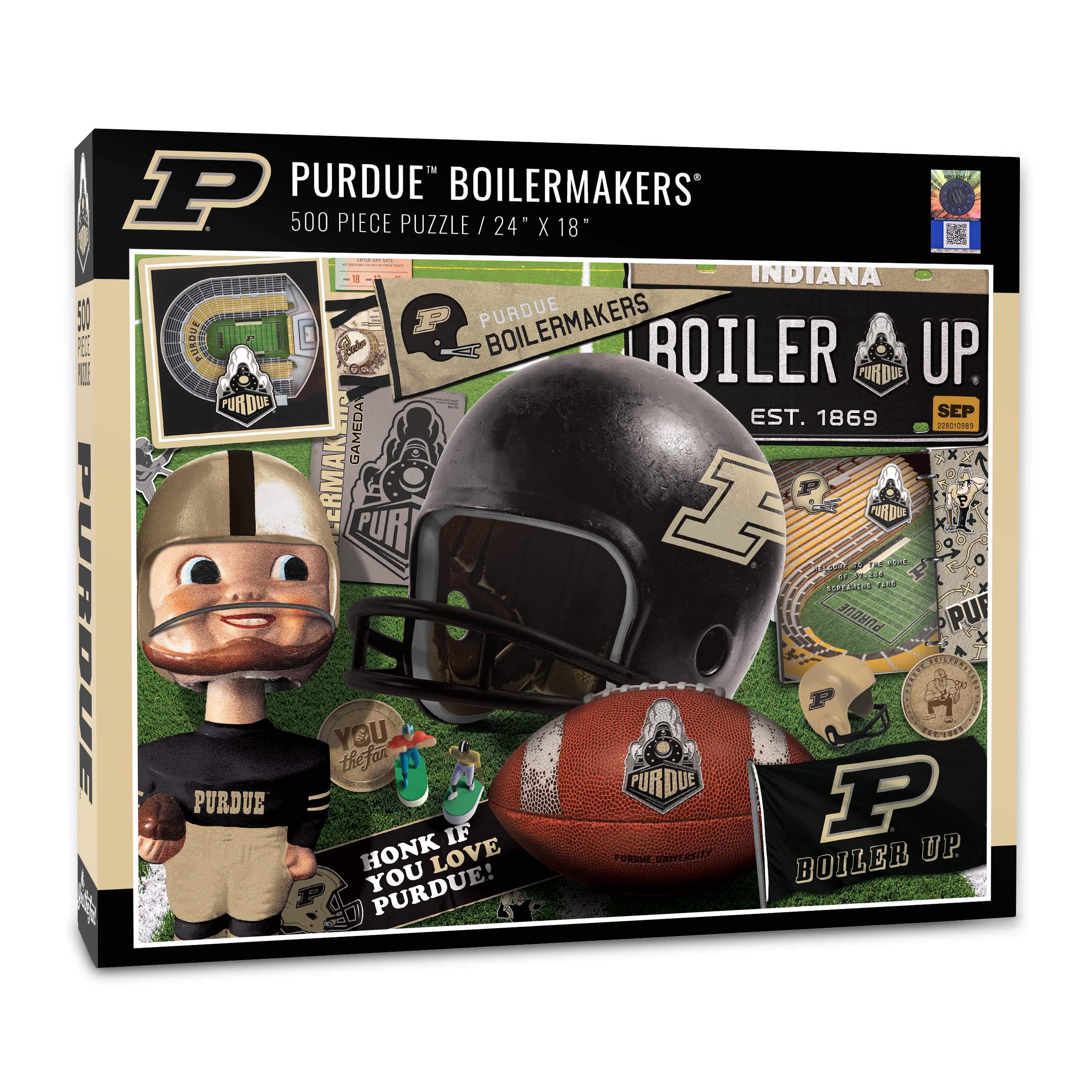 YouTheFan NCAA Purdue Boilermakers FB Retro Series Puzzle - 500 Pieces, Team Colors, Large