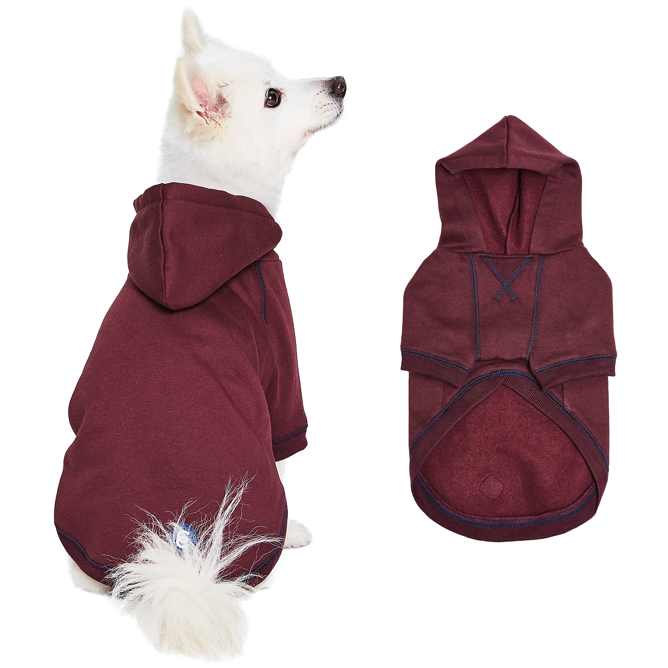 Blueberry Pet Dog Hoodie – 16″ Soft Cotton‑Blend Sweater for Small Dogs, Burgundy Red, Award‑Winning Frenchie Apparel